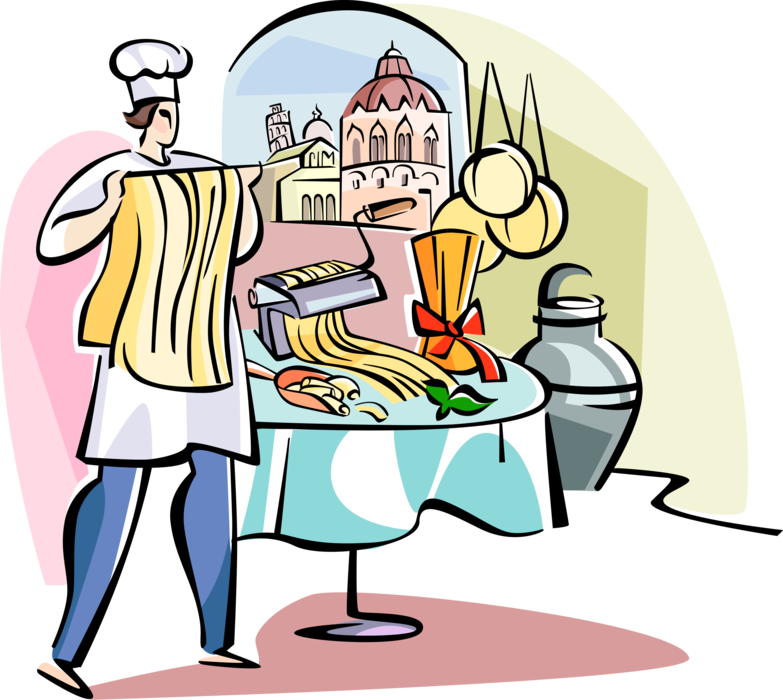 Italian Chef Serving Pasta Cartoon PNG