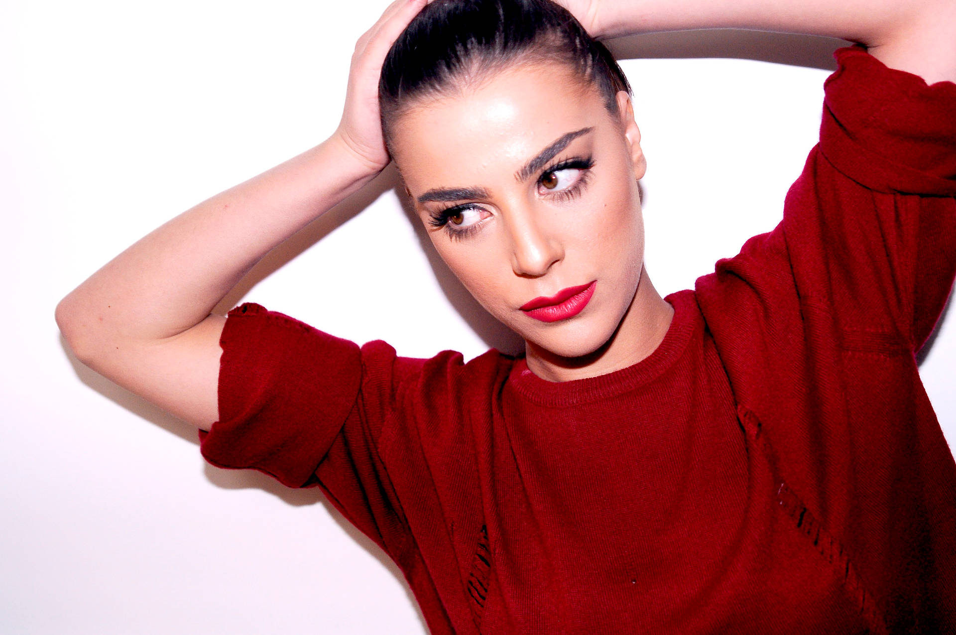 Italian Elegance - Young Italian Girl In Red Sweater Wallpaper