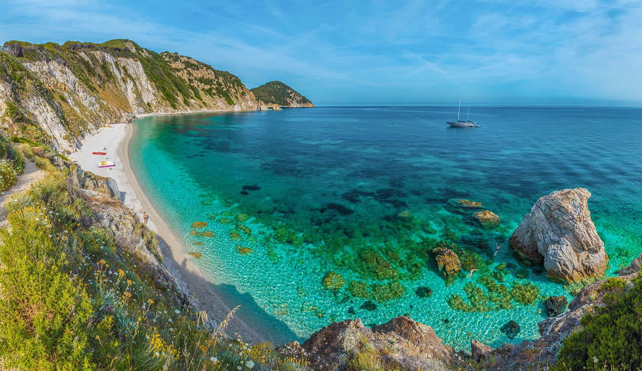 Enchanting Coastal View of an Italian Island Wallpaper