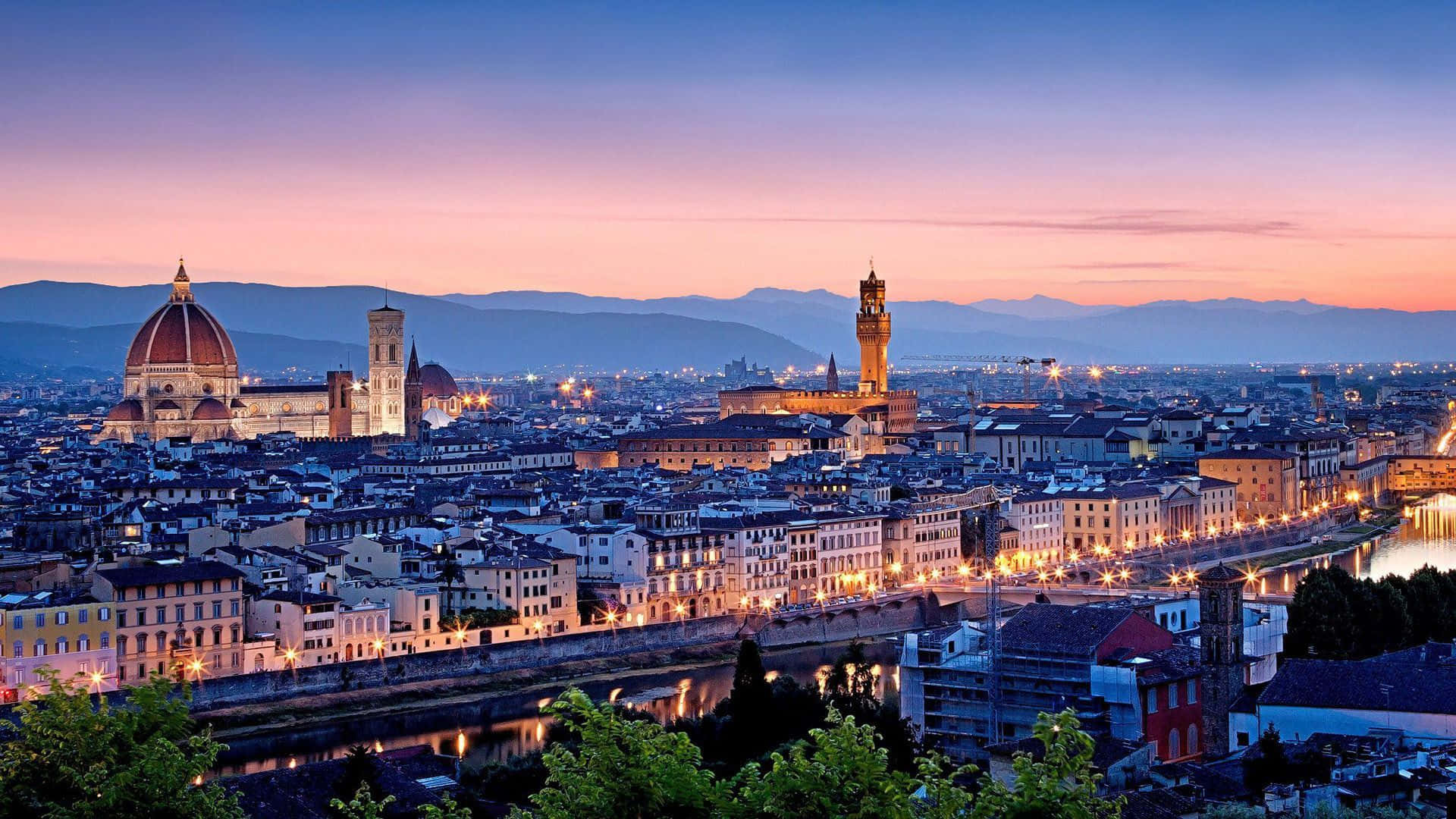 Florenceved Skumringstid Med Floden Og Bygningerne
