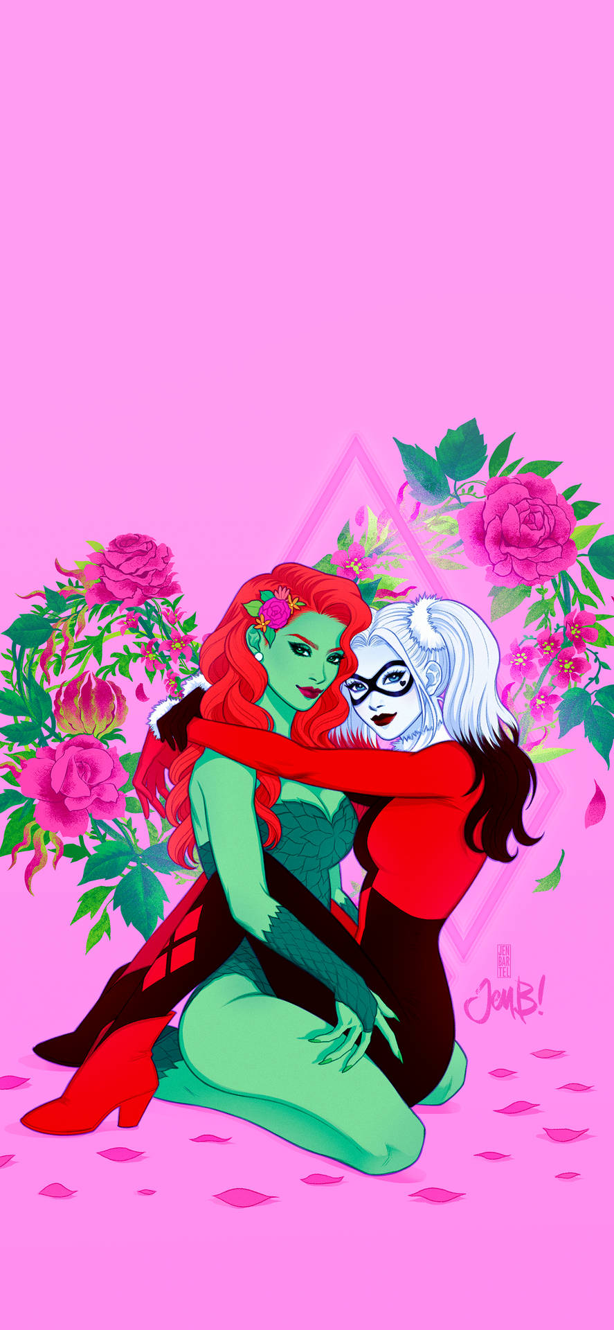 Ivy Hugging Harley Quinn Phone Wallpaper