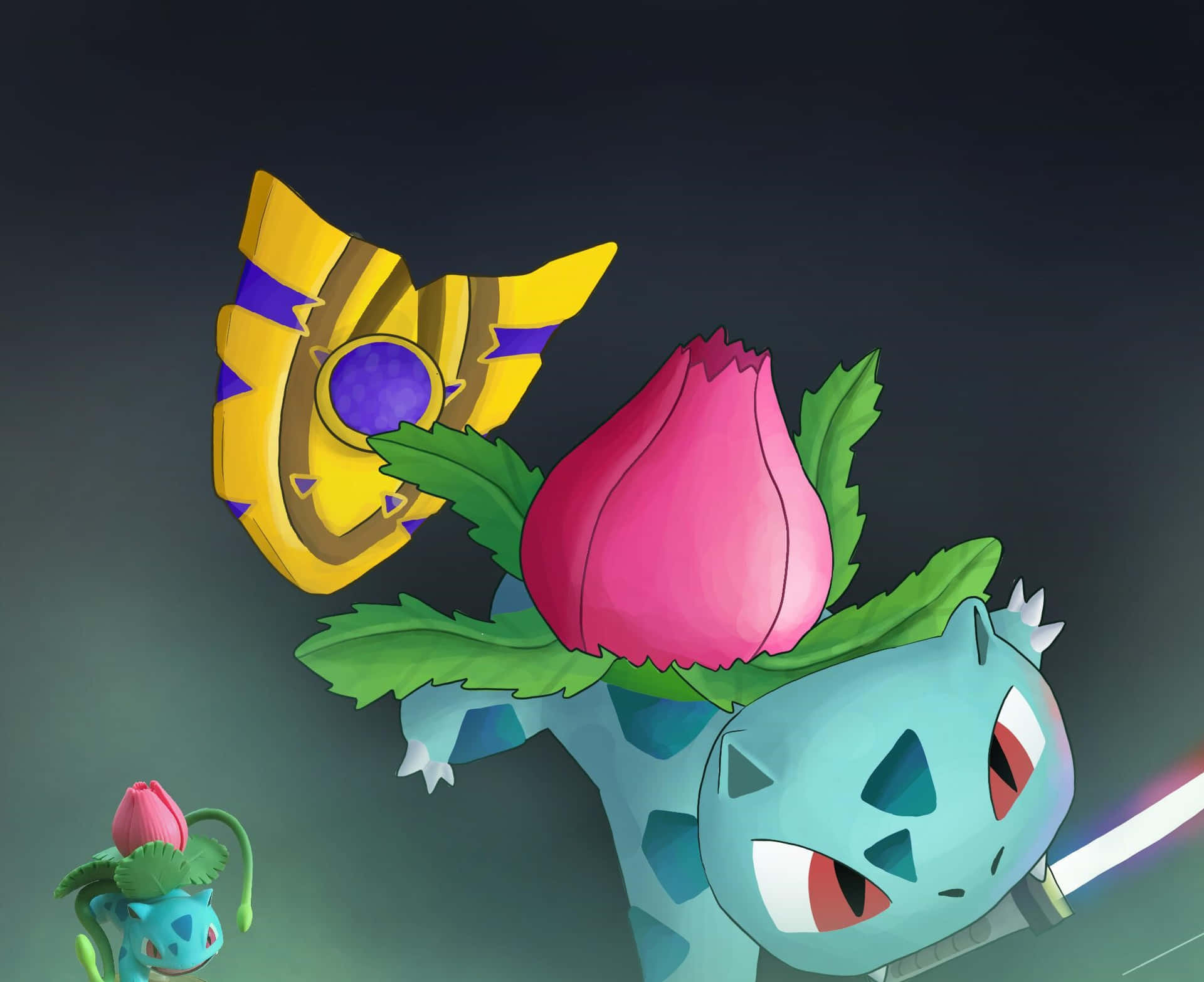 Ivysaur With Sword And Shield Wallpaper