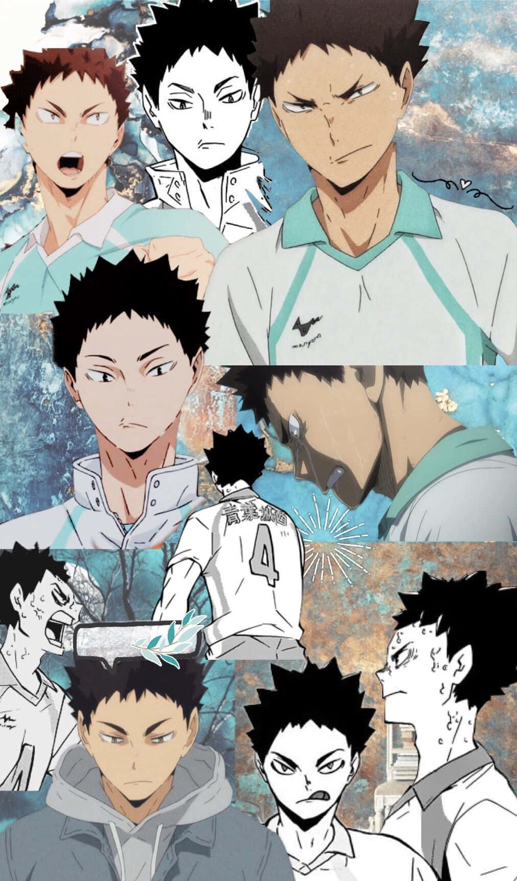 Iwaizumi Hajime in action, striking a volleyball during a match Wallpaper
