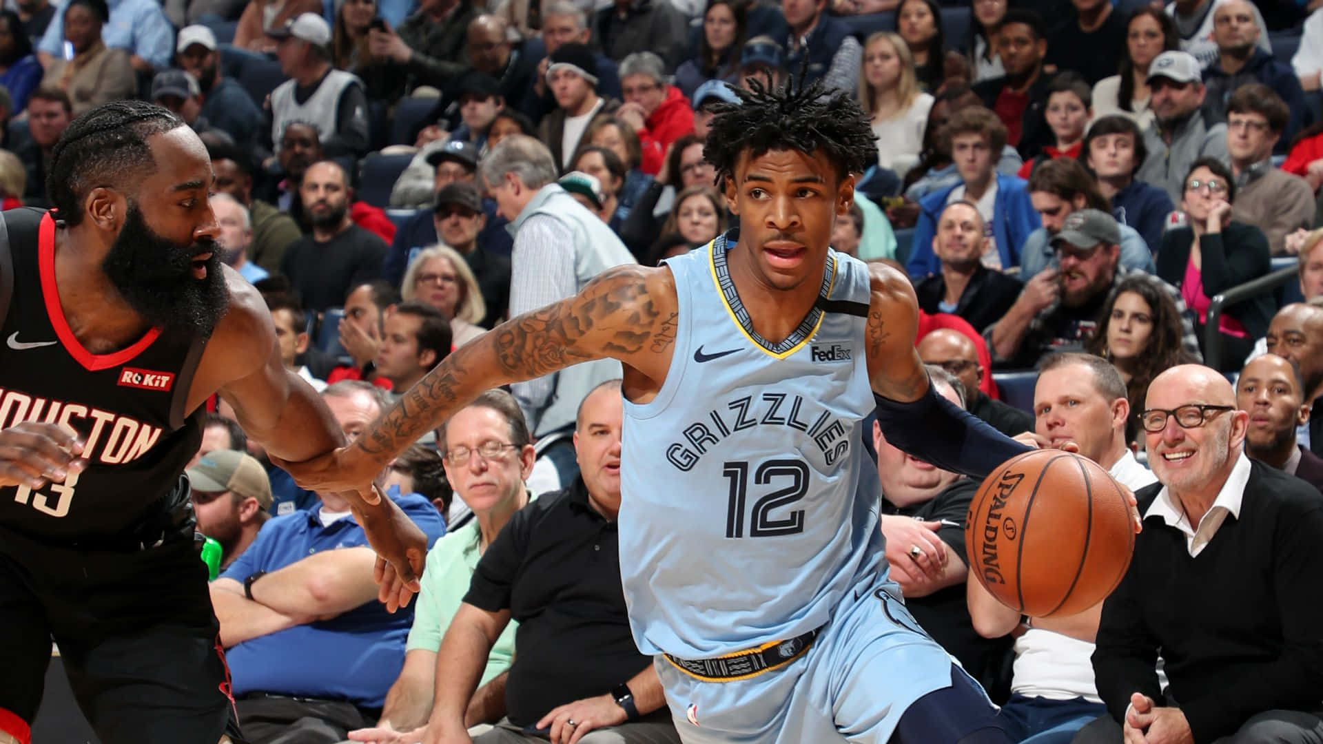 Ja Morrant Being Guarded By James Harden Wallpaper