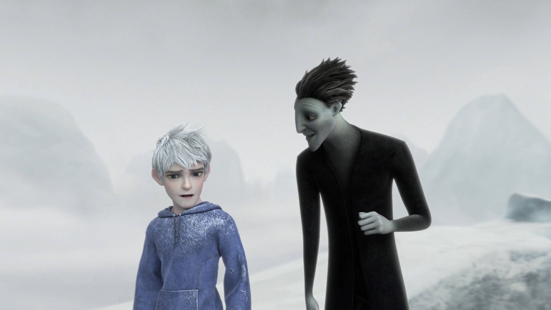 Unpersonaje De Dibujos Animados Y Un Niño Parados En La Nieve Fondo de pantalla