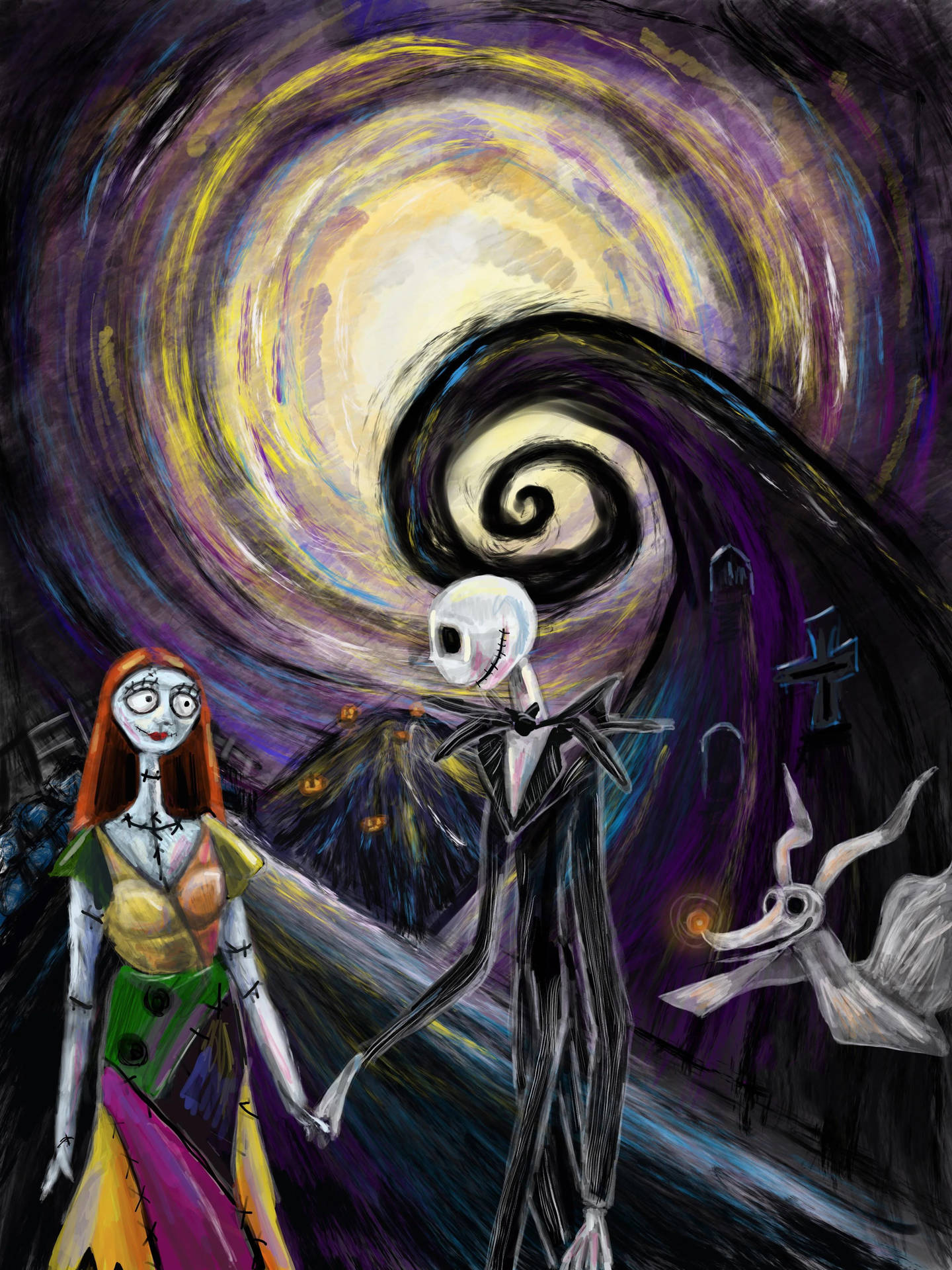 Jack And Sally Digital Painting Wallpaper