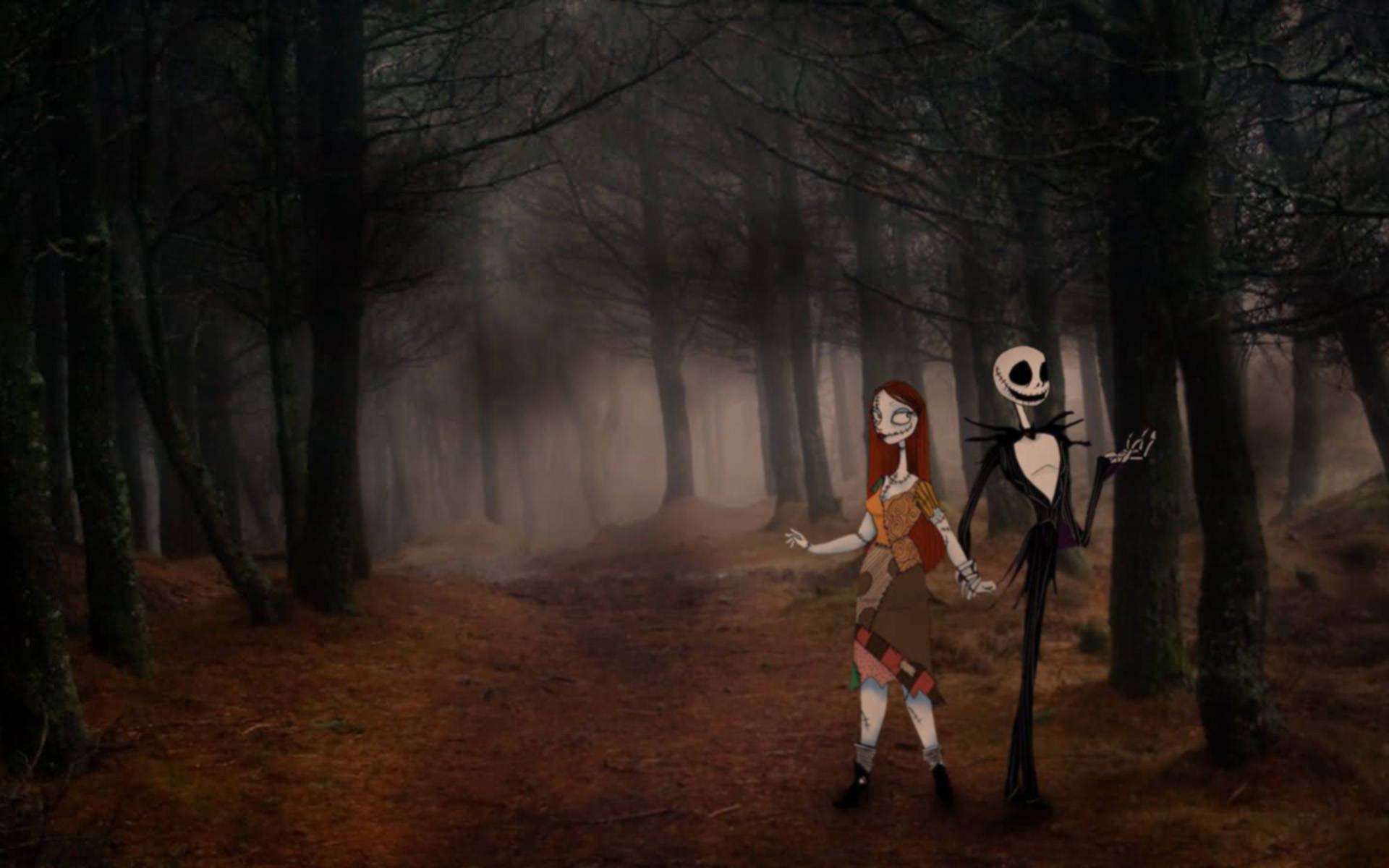 Jack And Sally In Dark Forest Wallpaper