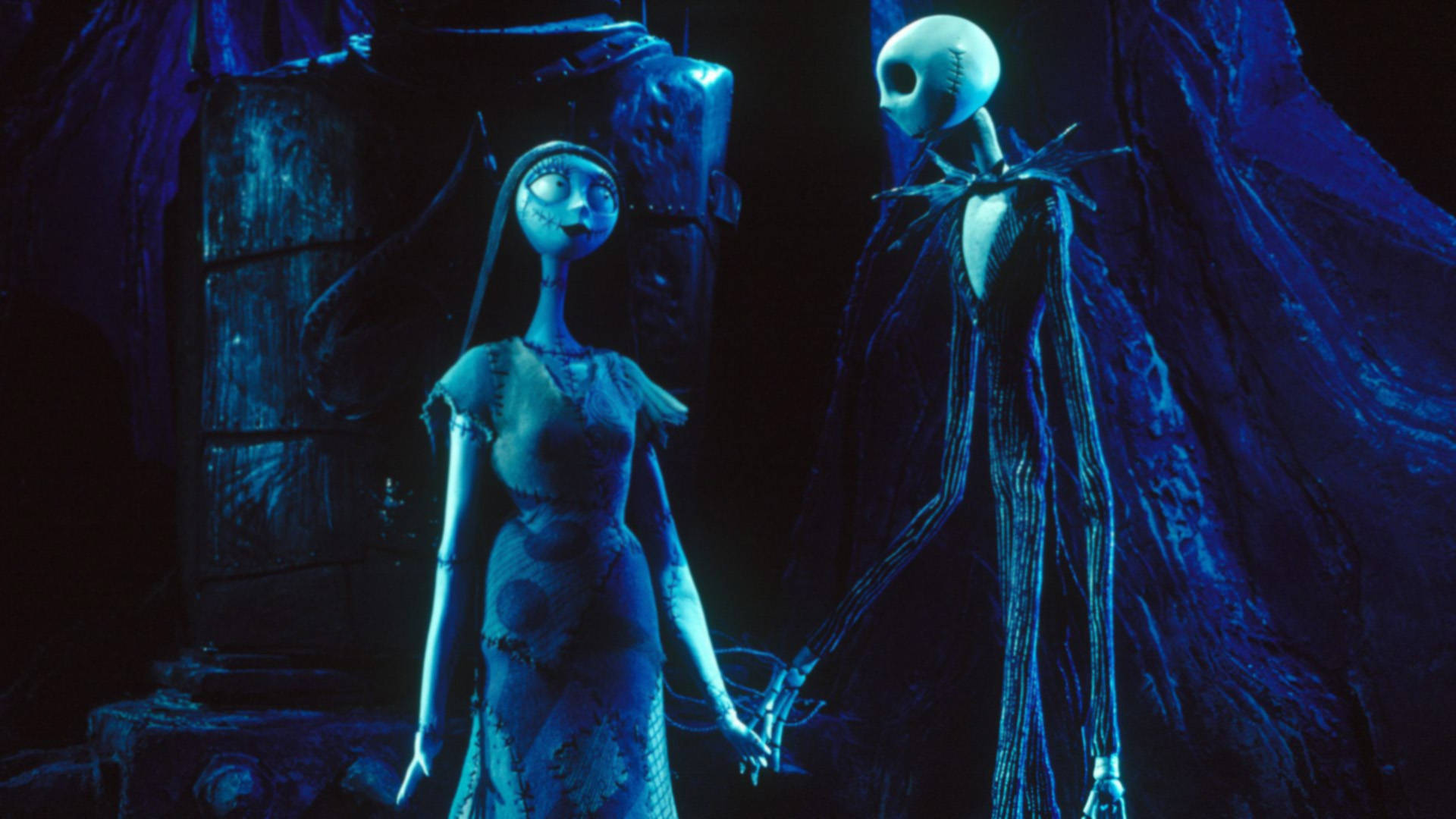 Enchanting Illustration of Jack and Sally From Tim Burton's Masterpiece Wallpaper