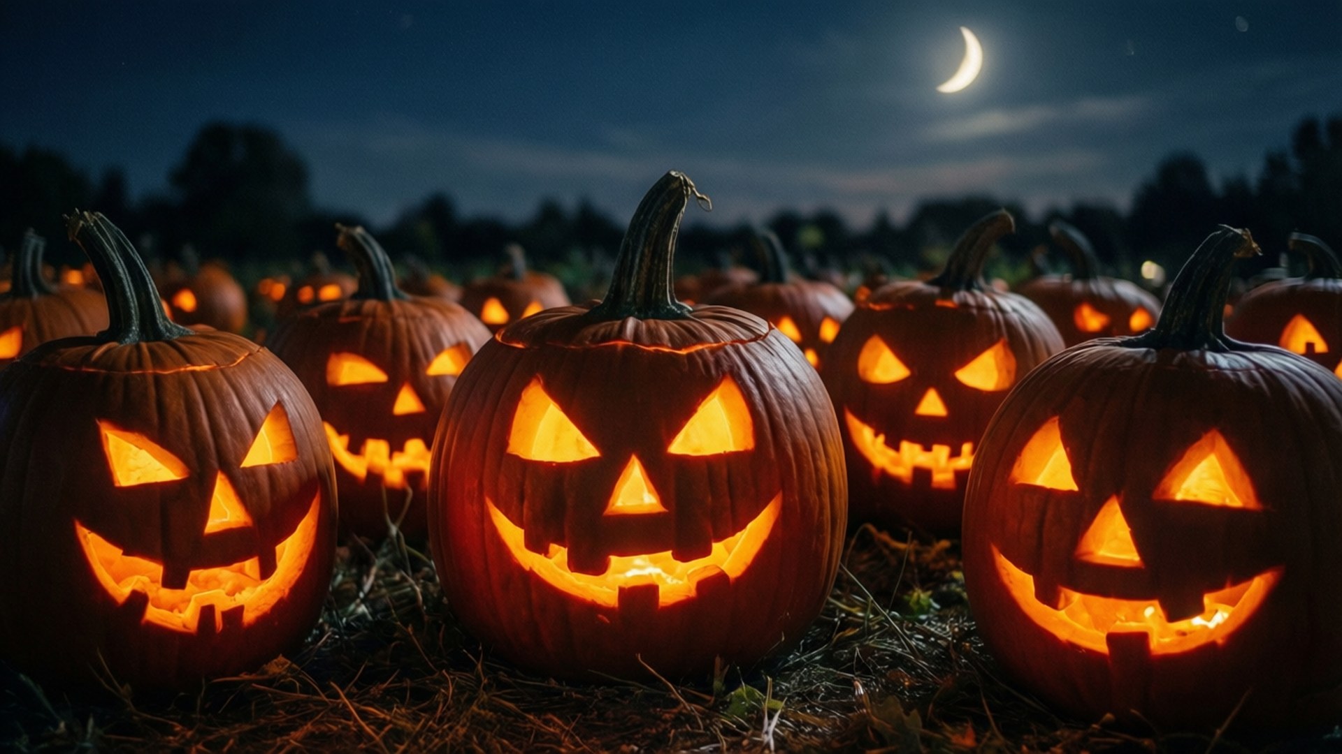 Gresskarfelt med Jack-o'-lykter Bakgrunner