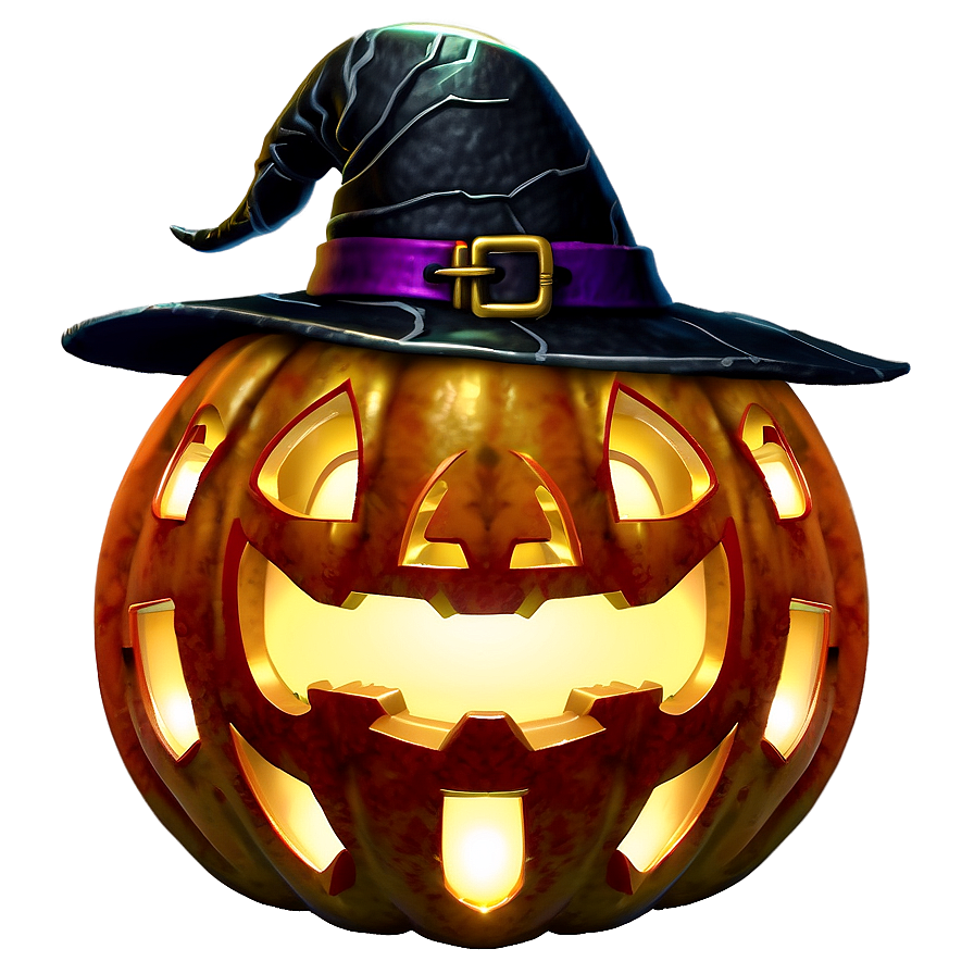 Jack O Lantern With Witch Hat Png Chp1 PNG