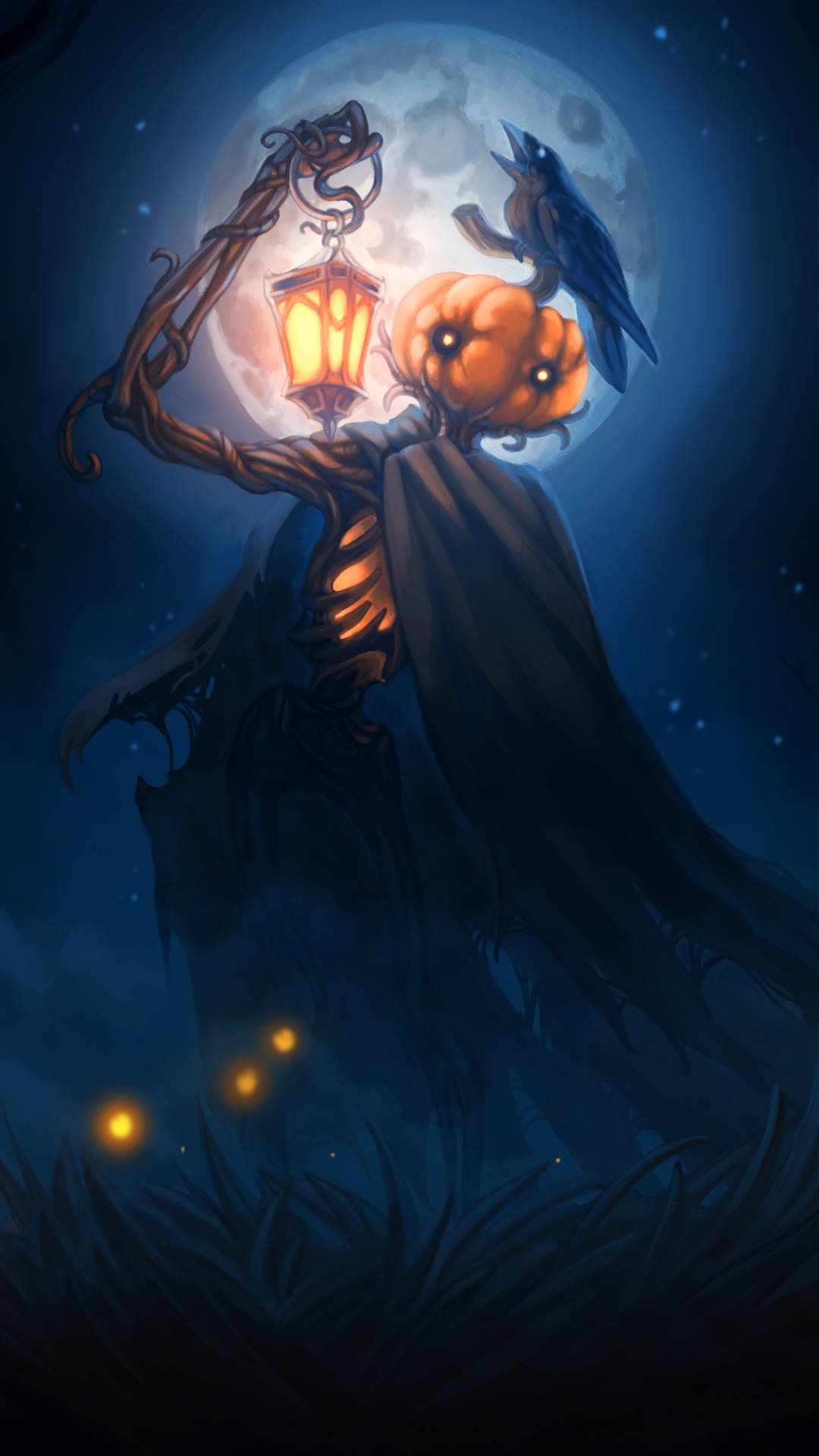 Jack-o-lanterne Og Krage Halloween-telefon Wallpaper