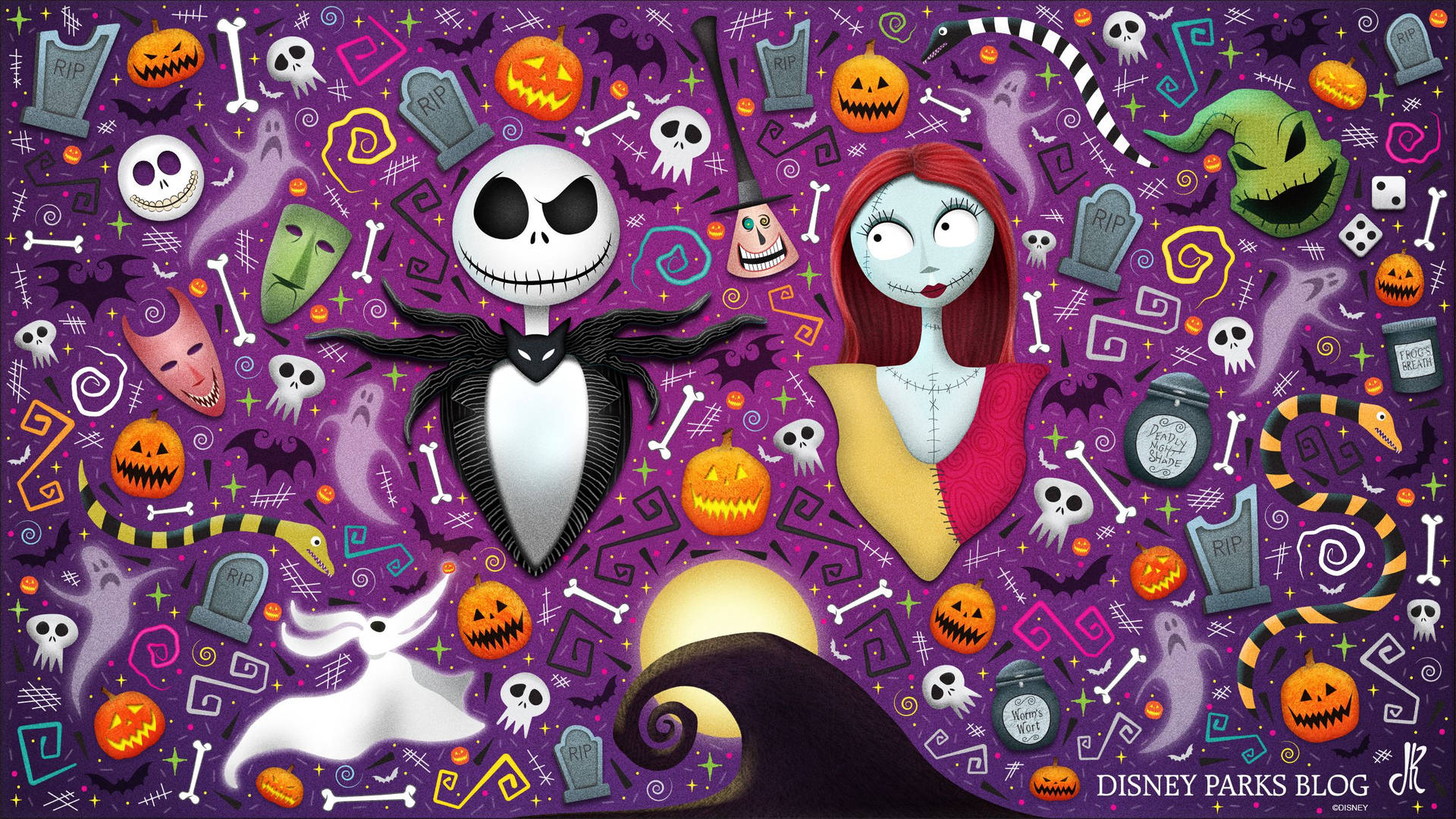 Jack Skellington Sally Cute Disney Halloween Wallpaper