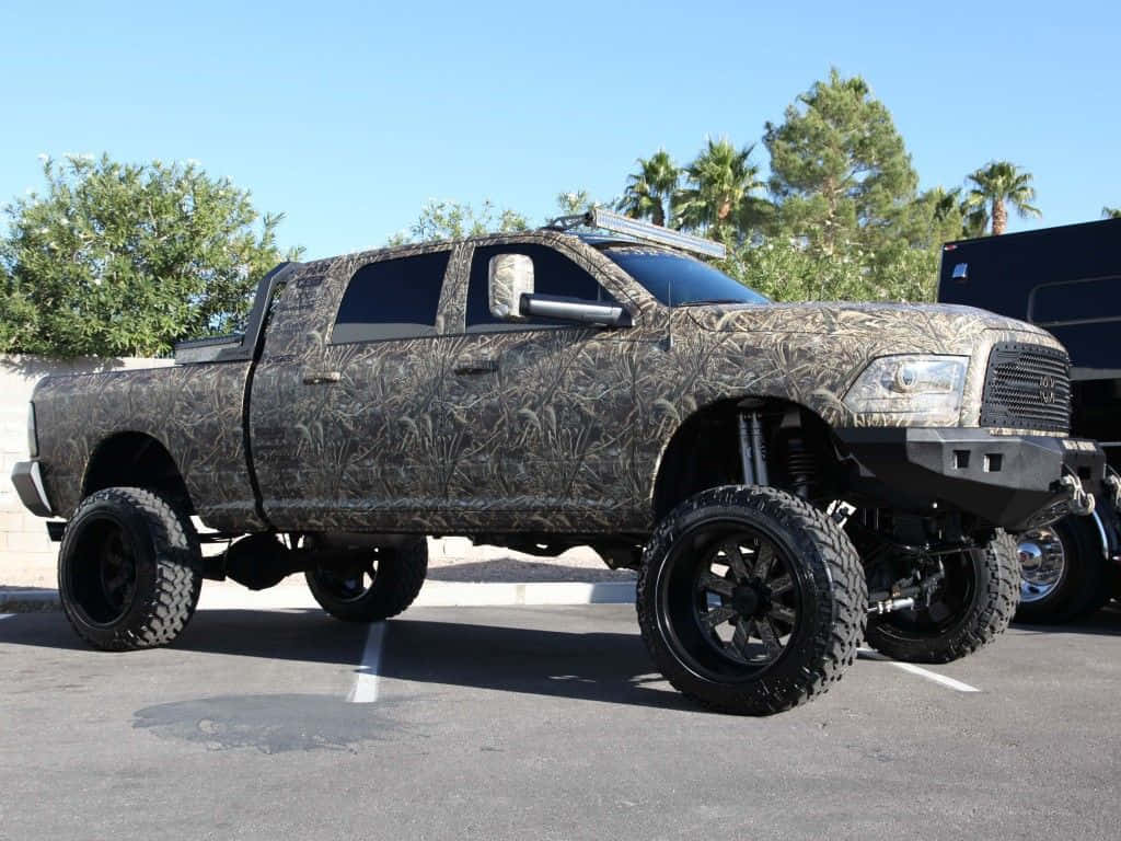 A Camouflaged Truck Parked In A Parking Lot Wallpaper