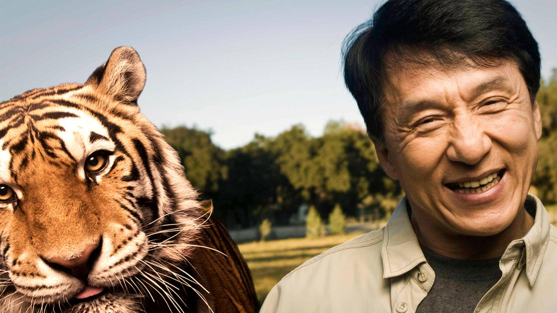 Jackie Chan With A Tiger Background