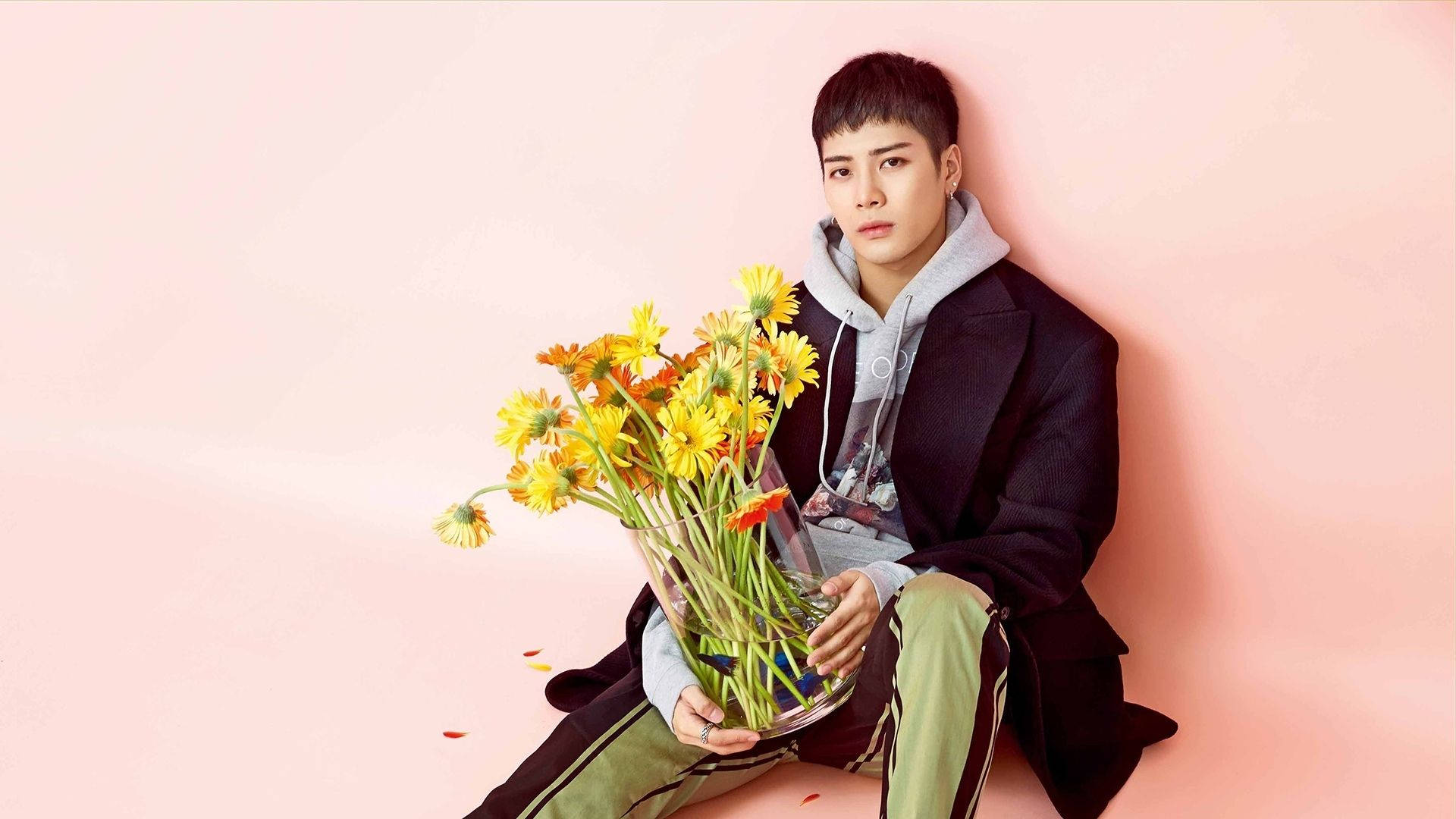 Jackson Wang With Flowers Background