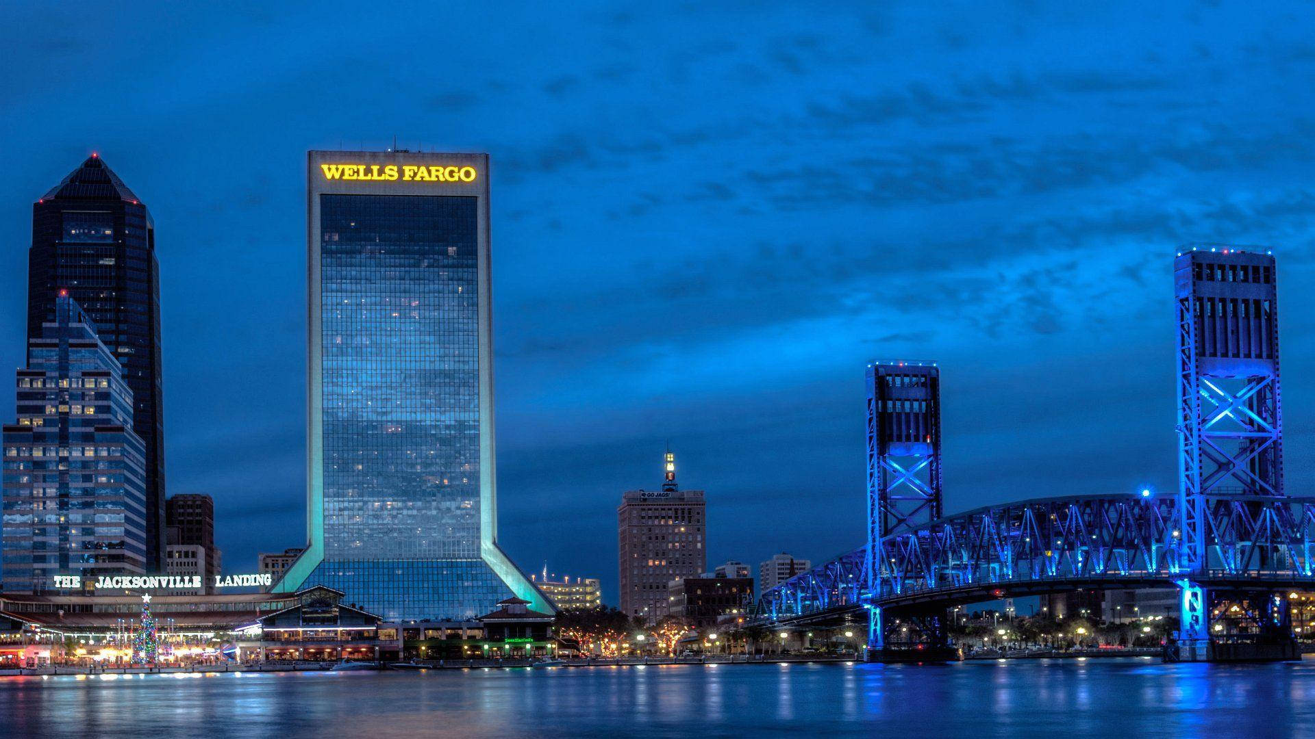 Jacksonville Skyline Blue Lights Wallpaper