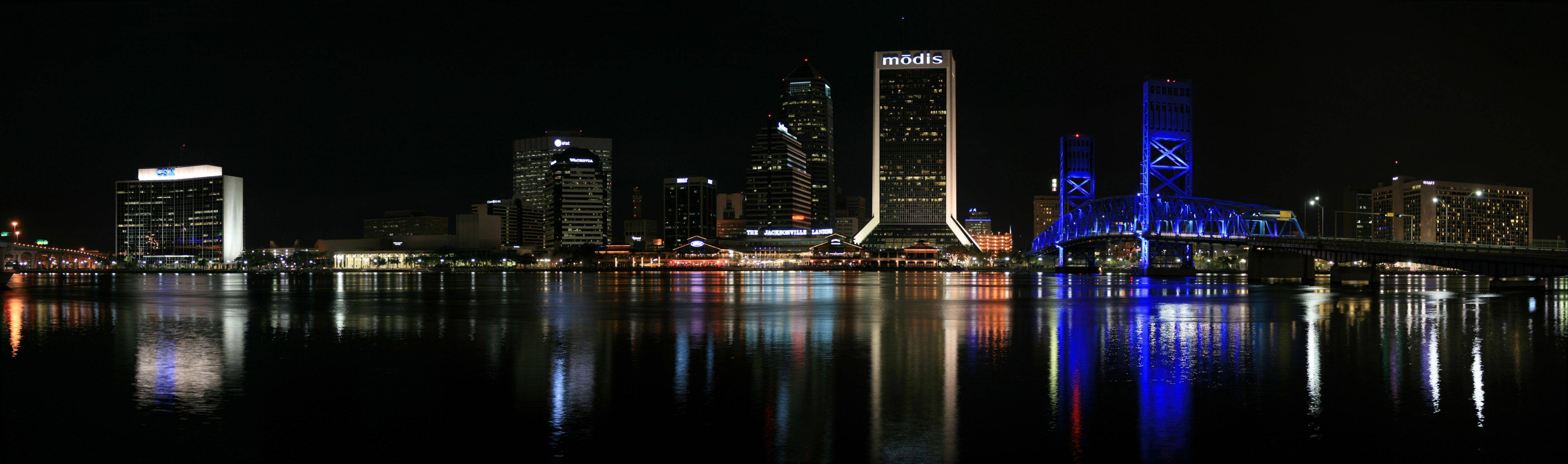 Jacksonville Skyline Night Reflection Wallpaper