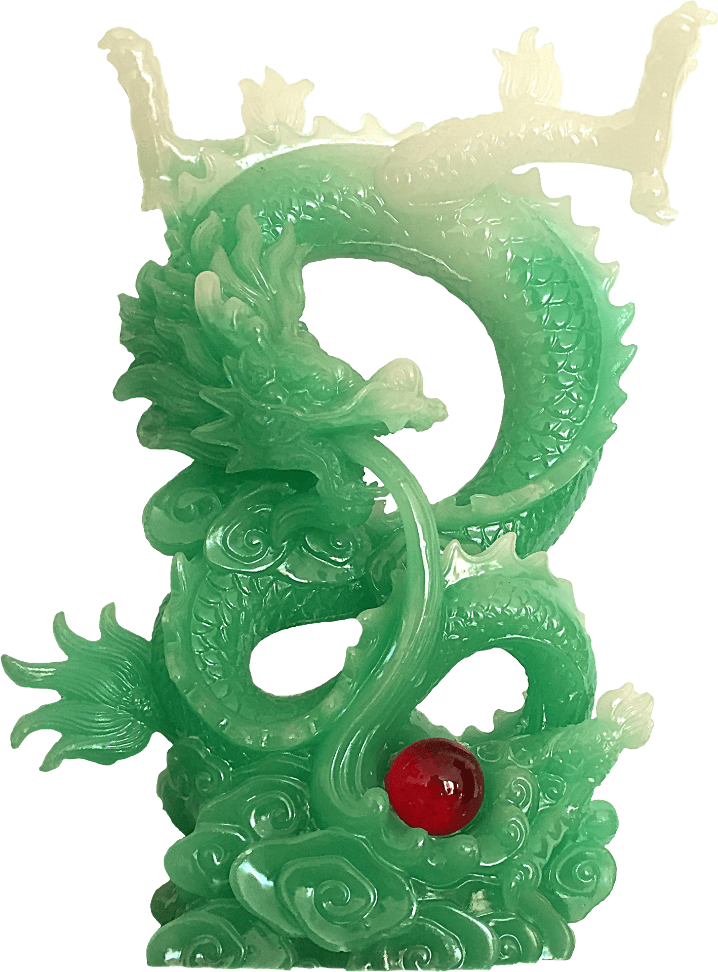 Jade Dragon Sculpturewith Red Stone PNG