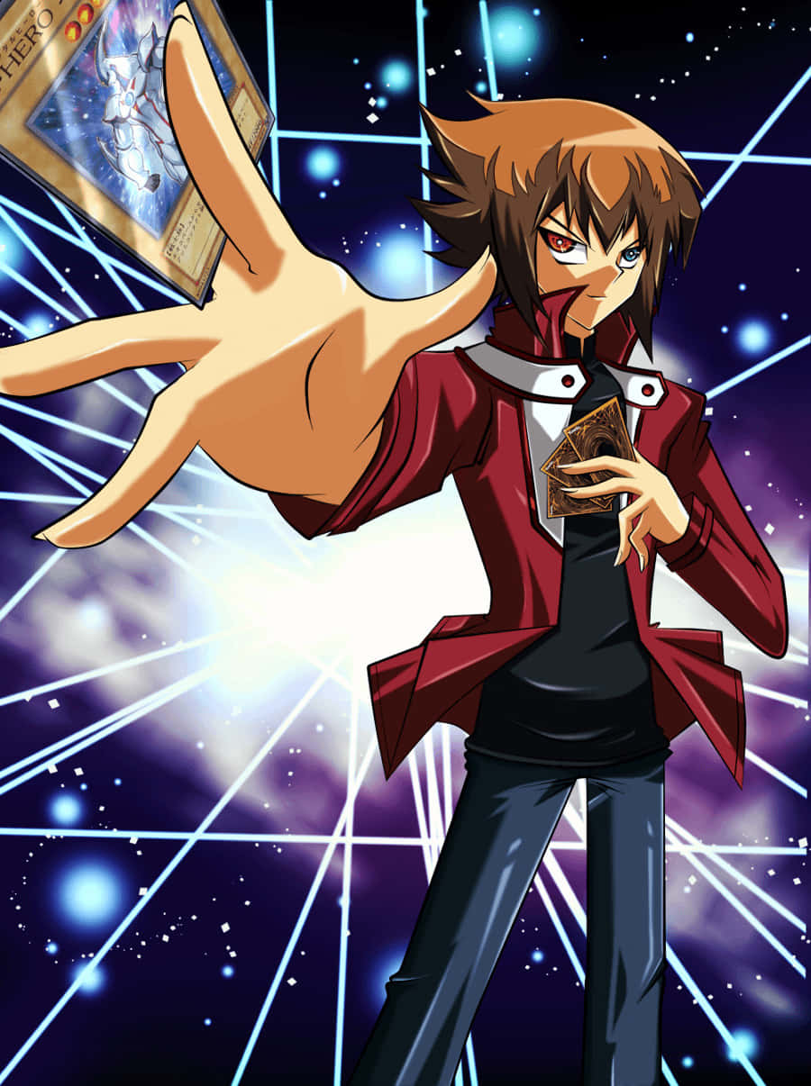 Confident Jaden Yuki Dueling in Action Wallpaper