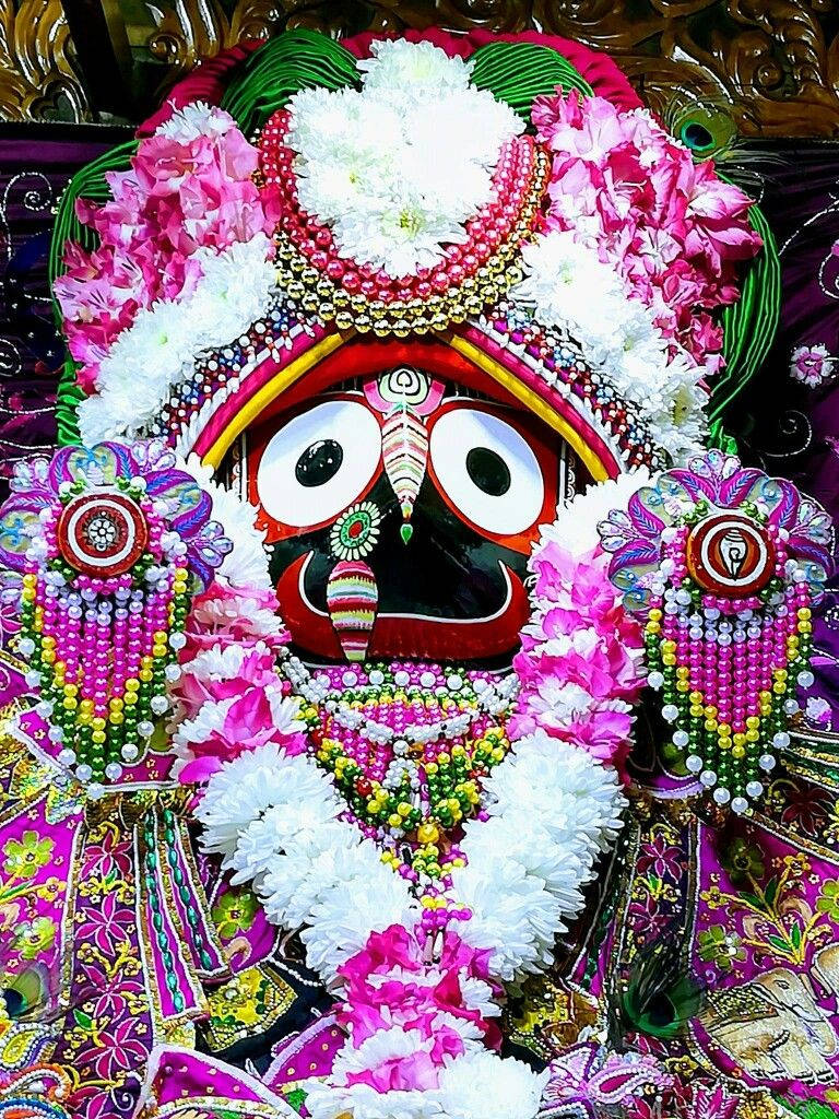 Jagannath With White And Pink Flowers