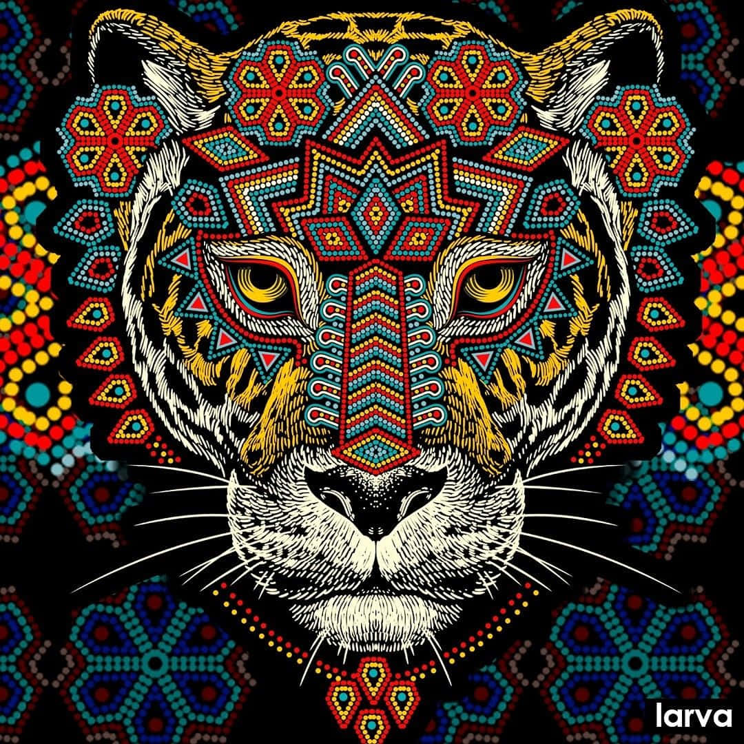 Download A Tiger With Colorful Tribal Patterns On A Black Background ...