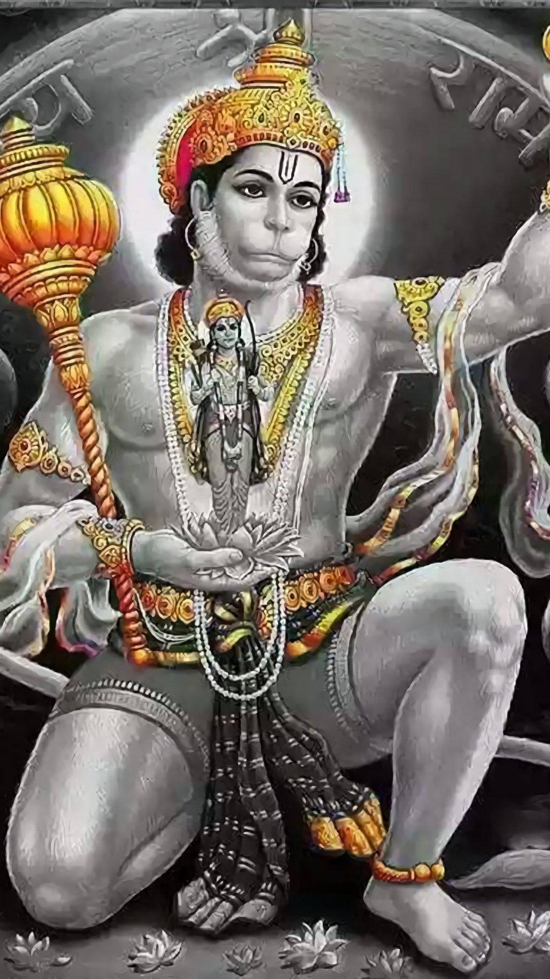 Jai Hanuman Gold Grey Art Wallpaper