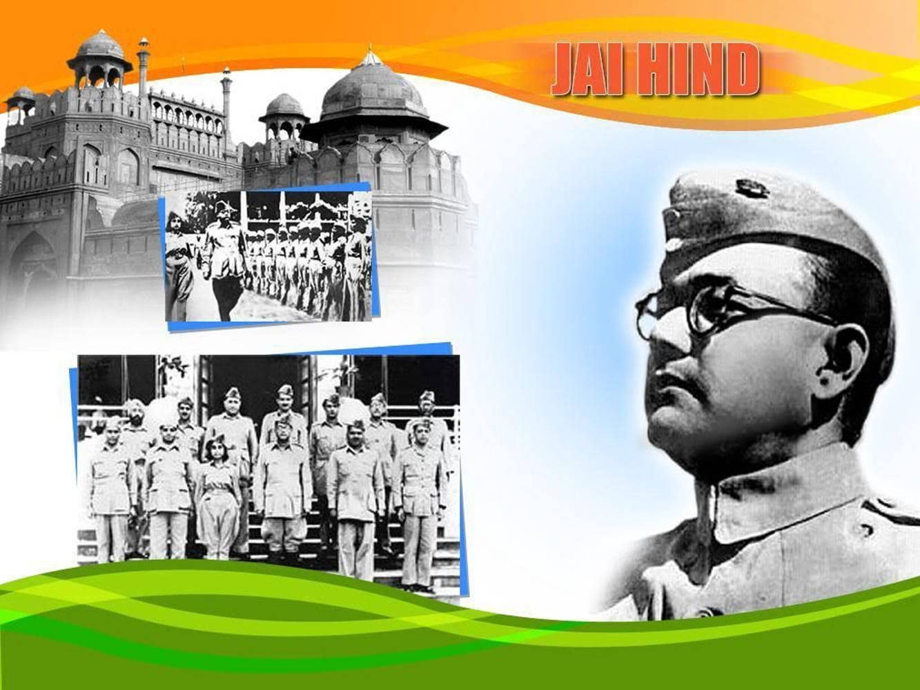 Jai Hind Netaji Bose Portrait With His Soldiers Background