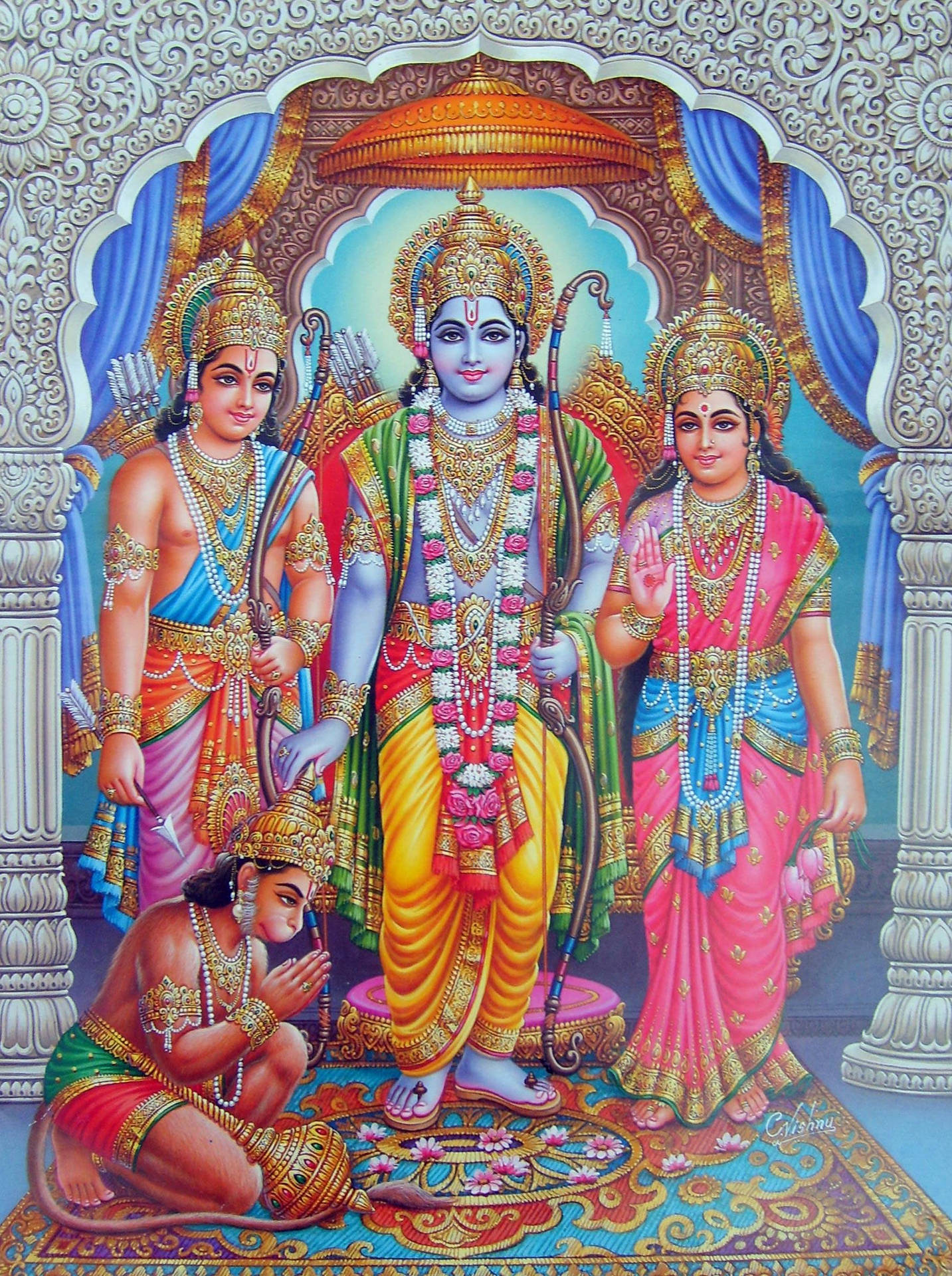 Jai Shri Ram Ramayana Characters Under White Arch