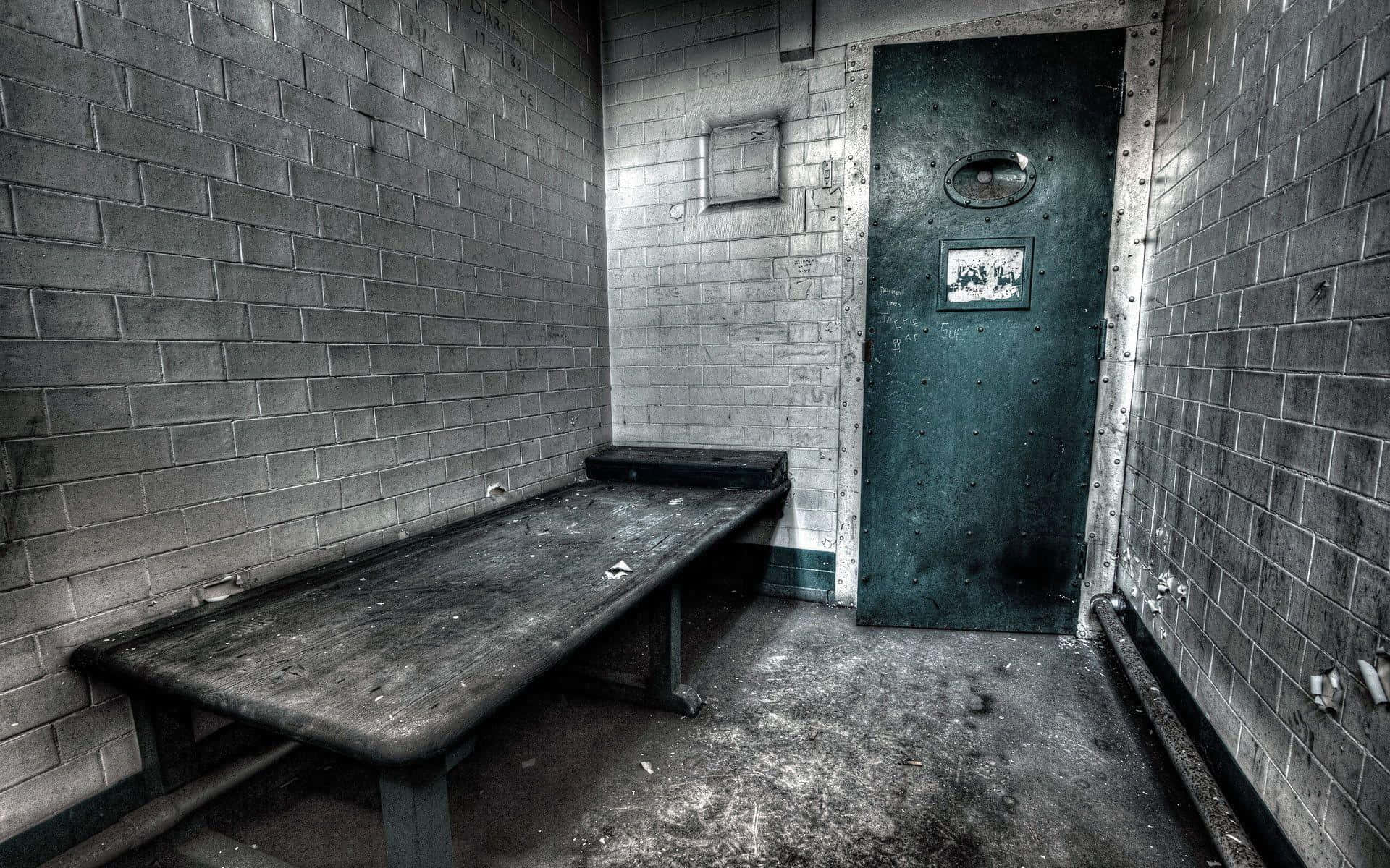 Jail Cell With Green Door Background