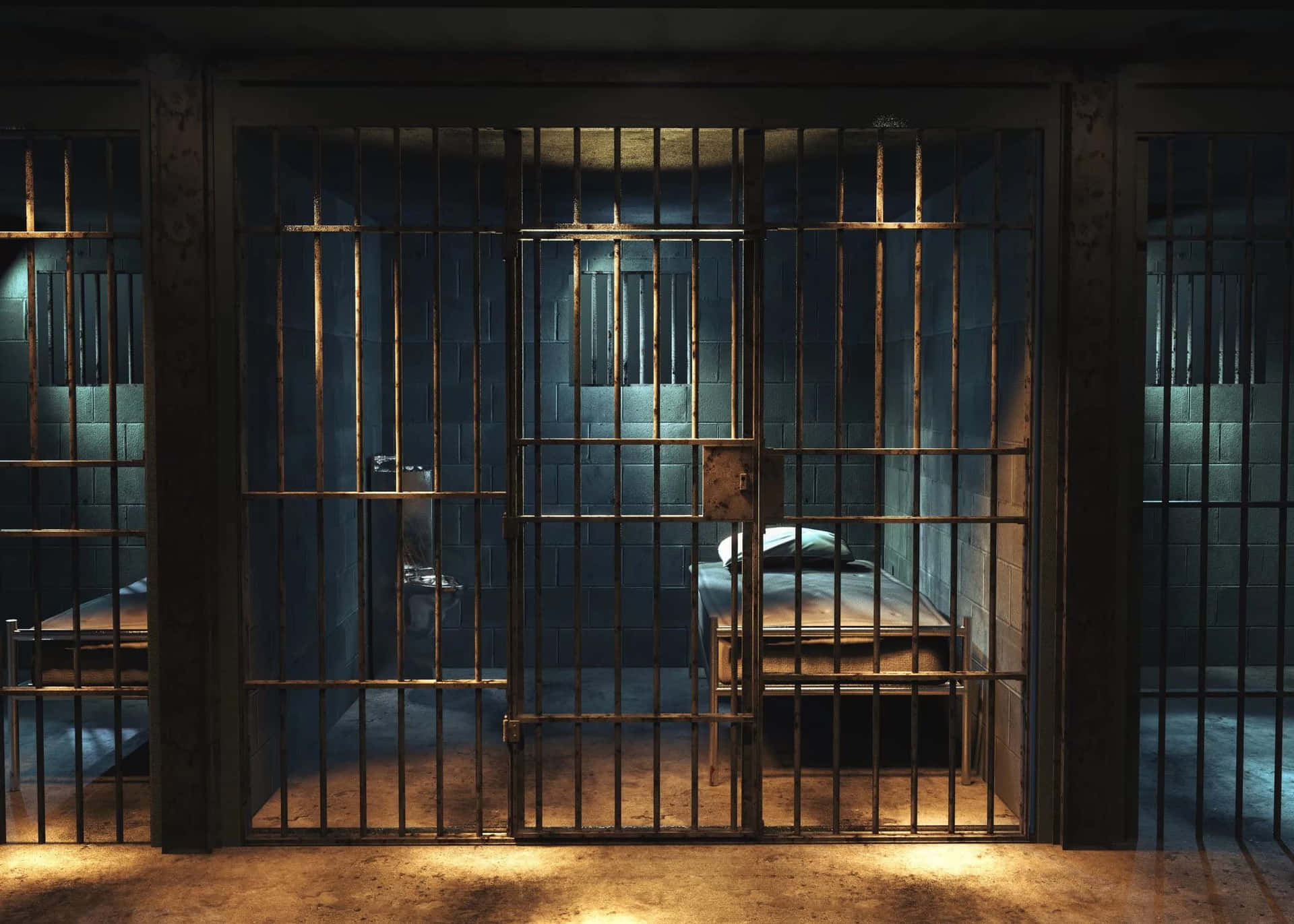 Jail Cell During The Night Background
