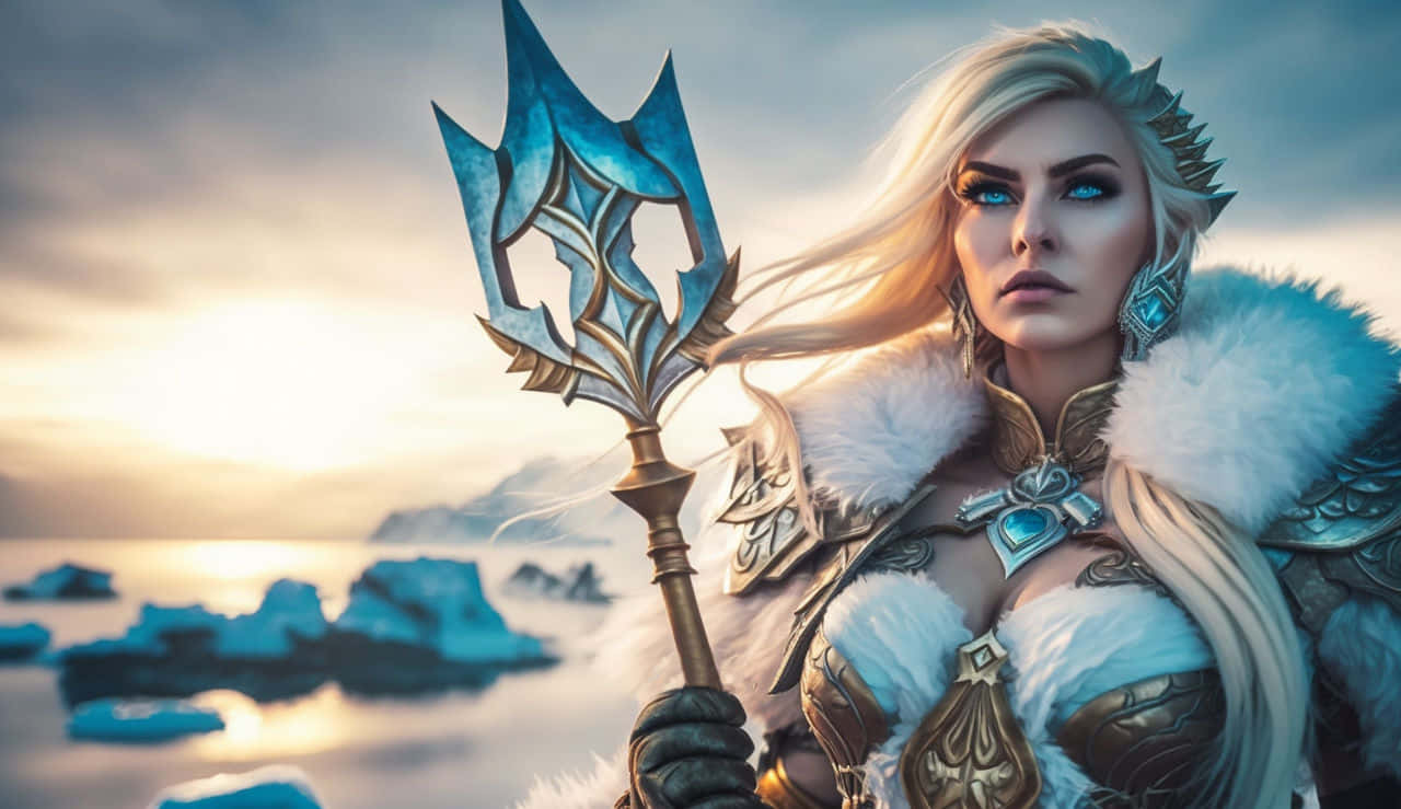 Cosplay Jaina Proudmoore Dengan Latar Belakang Es Wallpaper