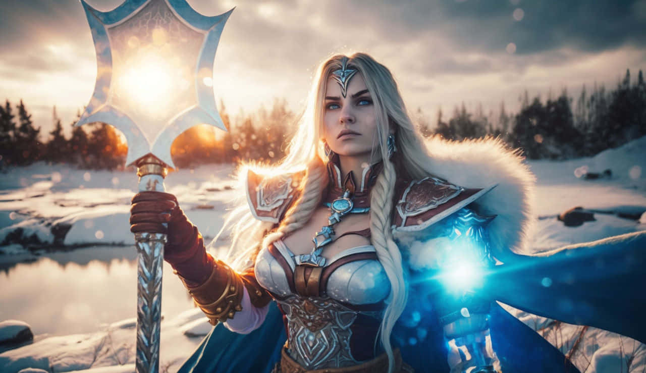 Jaina Proudmoore Cosplay Di Lanskap Bersalju Wallpaper