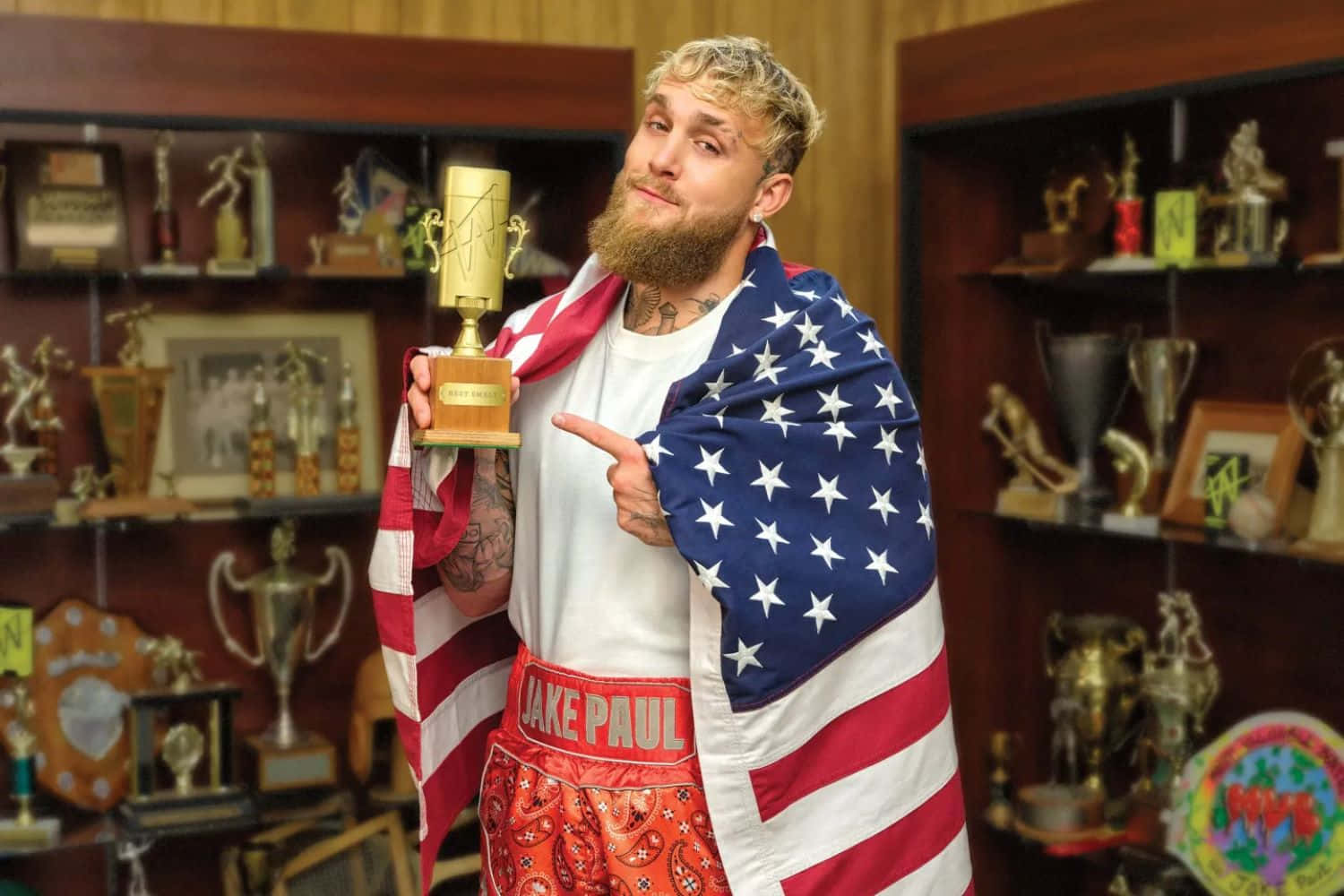 Jake Paul American Flag Cape Trophy Wallpaper