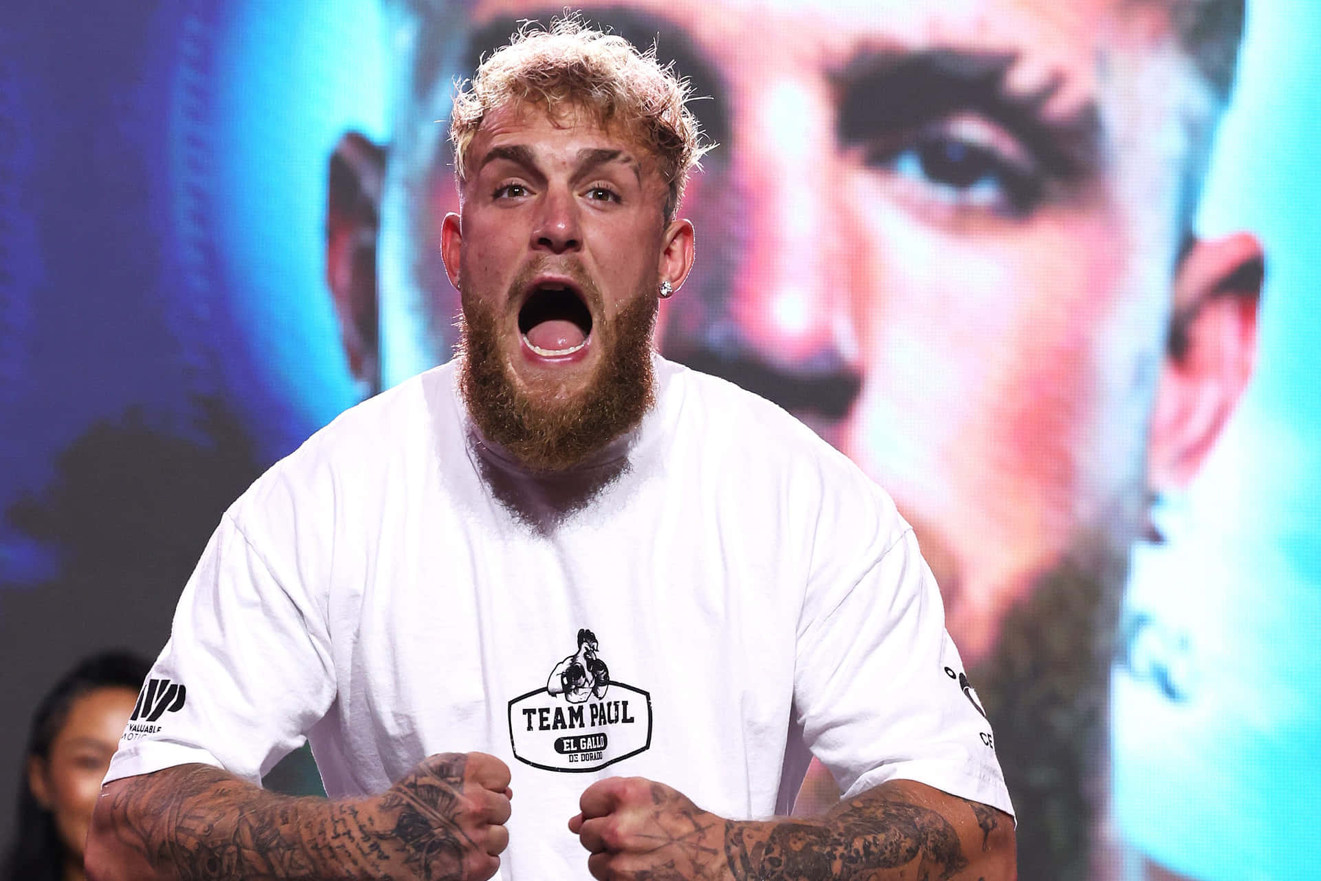 Jake Paul Intense Fight Pose Wallpaper