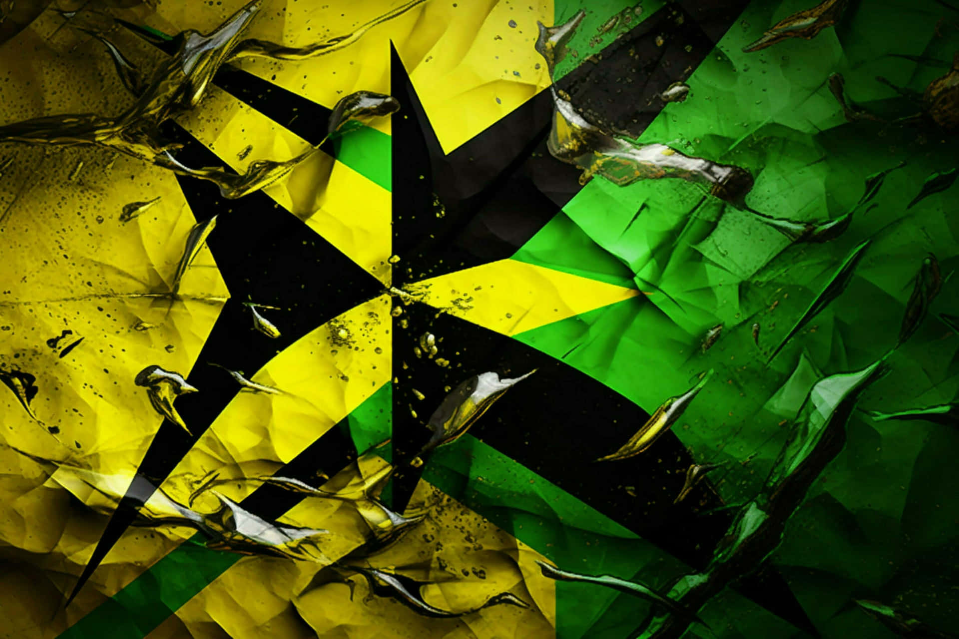 Jamaican Flag Shattered Glass Texture Wallpaper