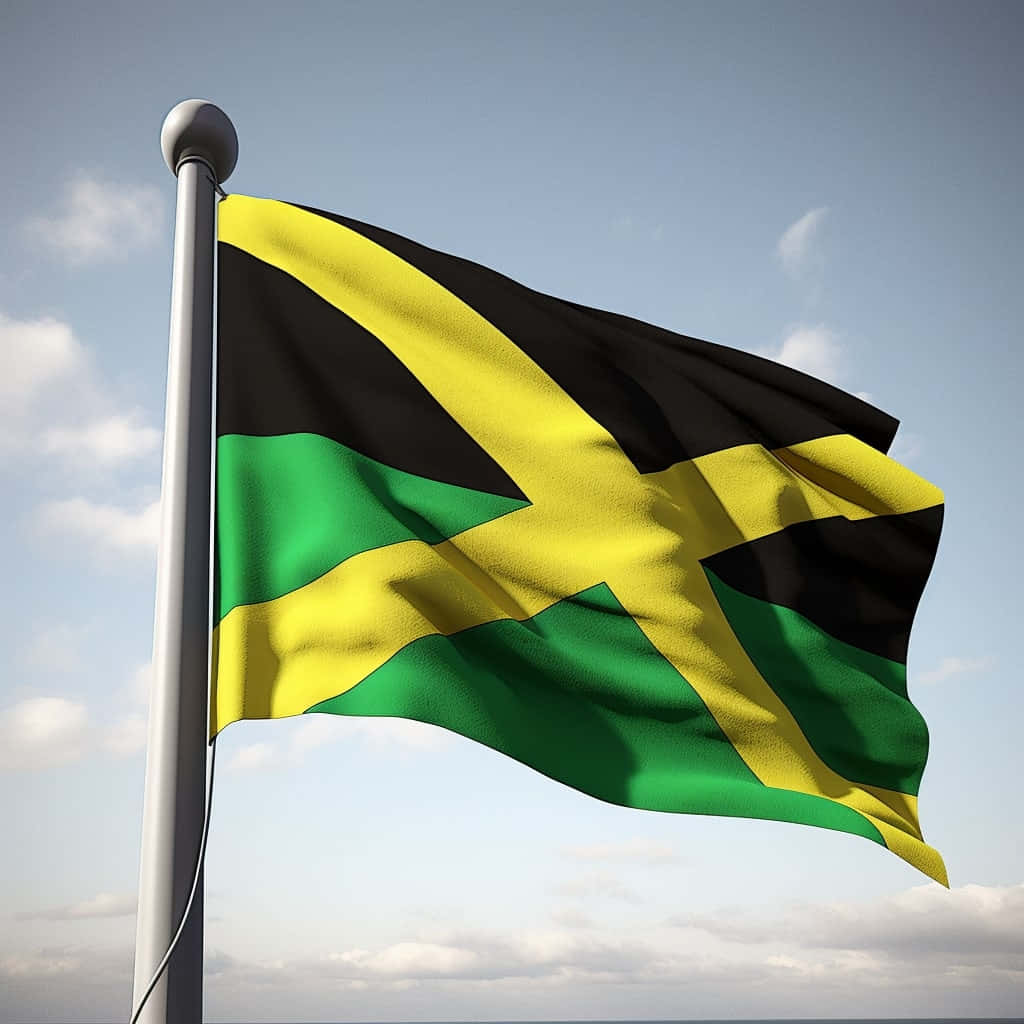 Jamaican Flag Waving Sky Background Wallpaper