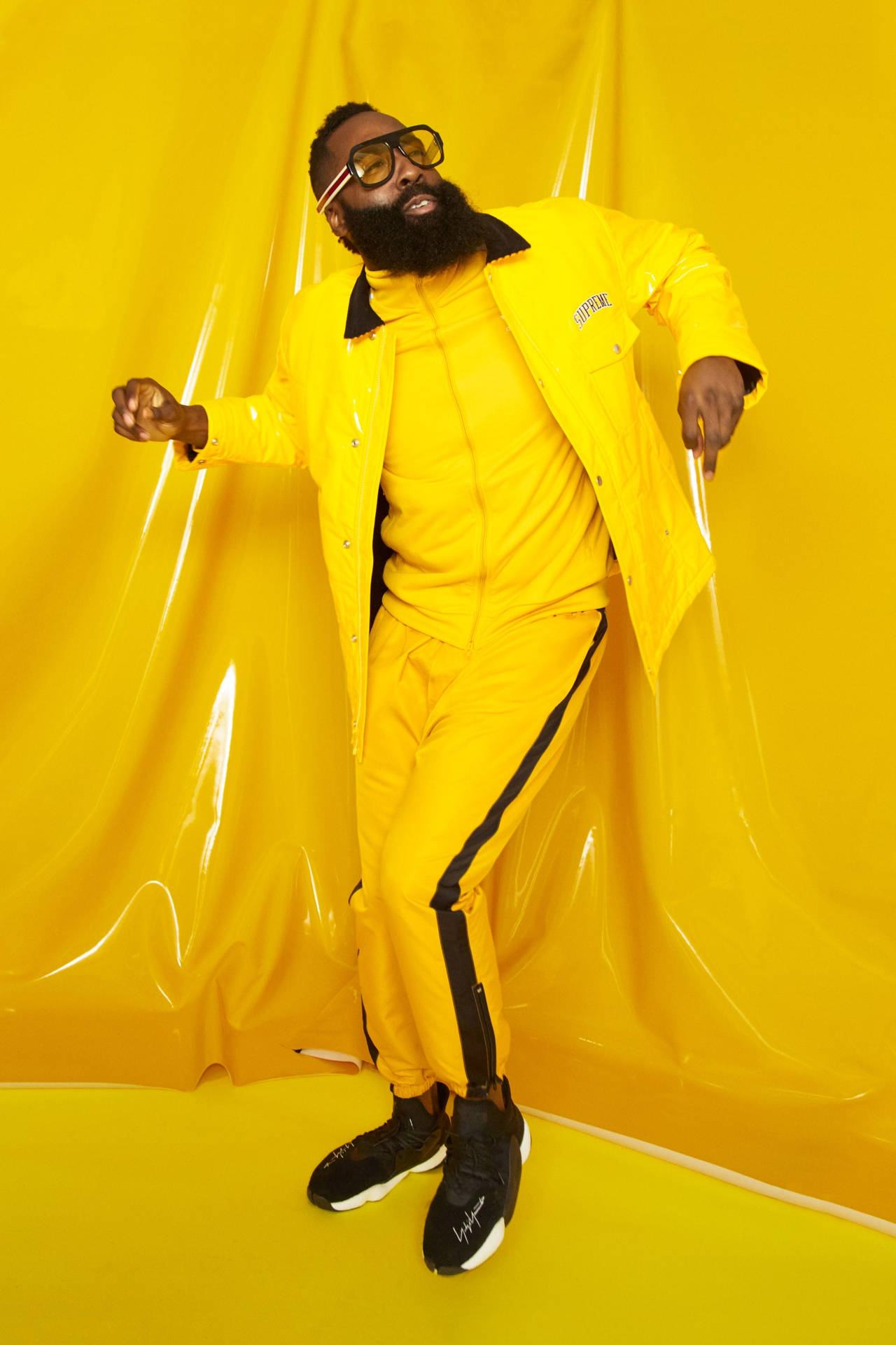 James Harden Dancing In Yellow Outfit Wallpaper