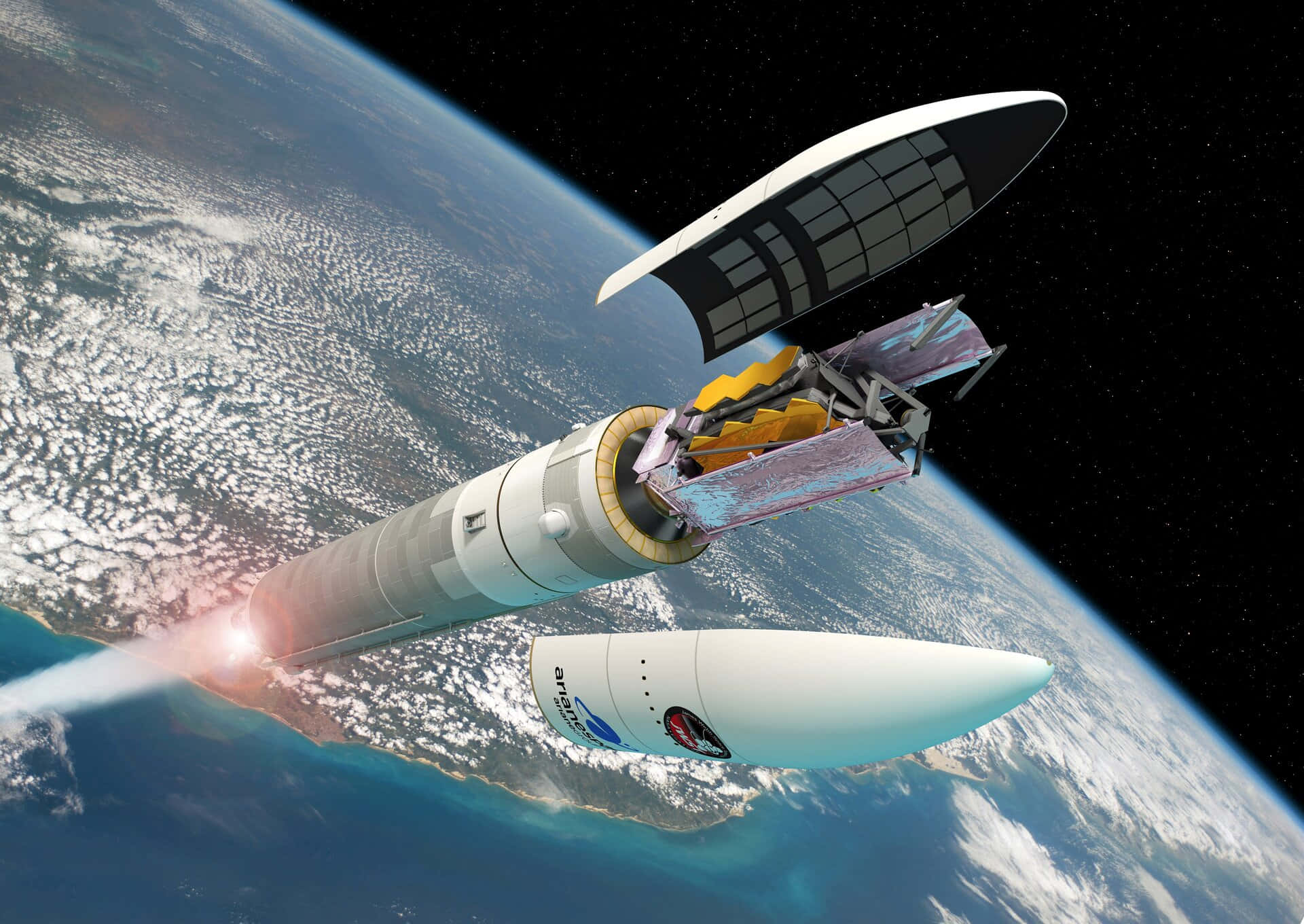 Bildder James Webb Weltraumteleskop-rakete.