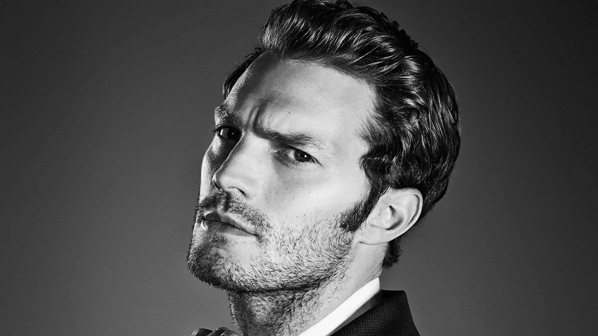 Jamie Dornan Captivating In Black And White Photography Wallpaper