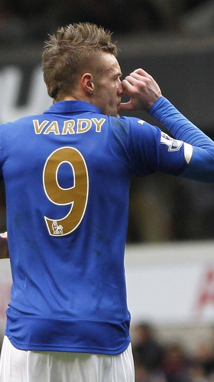 Leicester City Striker, Jamie Vardy, Celebrating A Goal Wallpaper