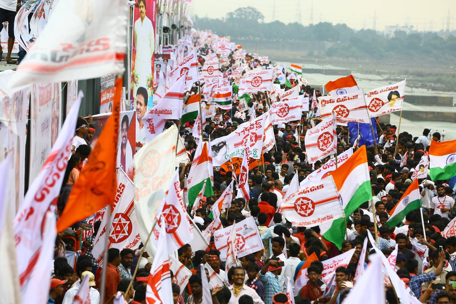 Janasena Party And Indian Flags Wallpaper