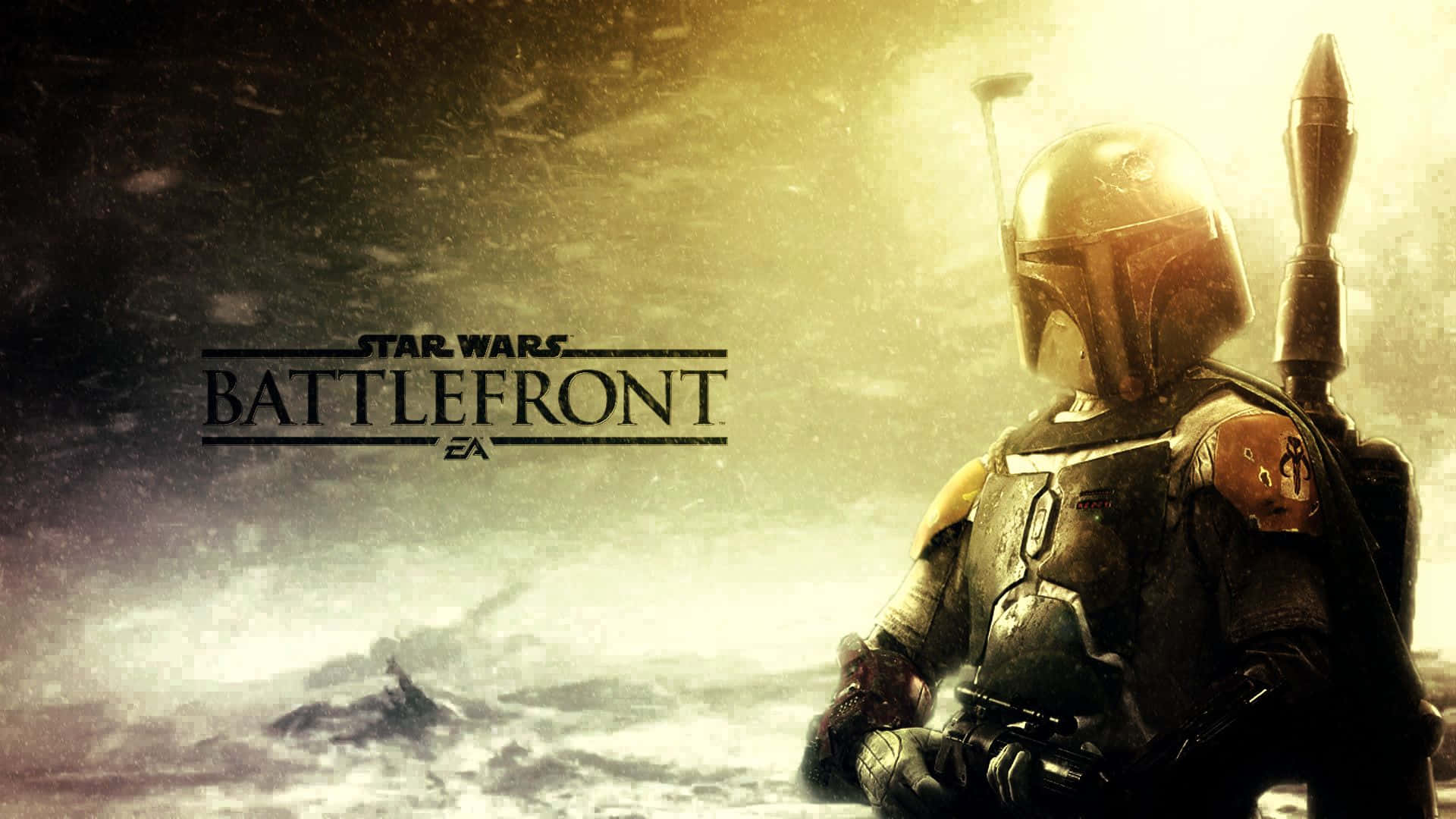 Jango Fett, the infamous Mandalorian warrior and bounty hunter, in action. Wallpaper