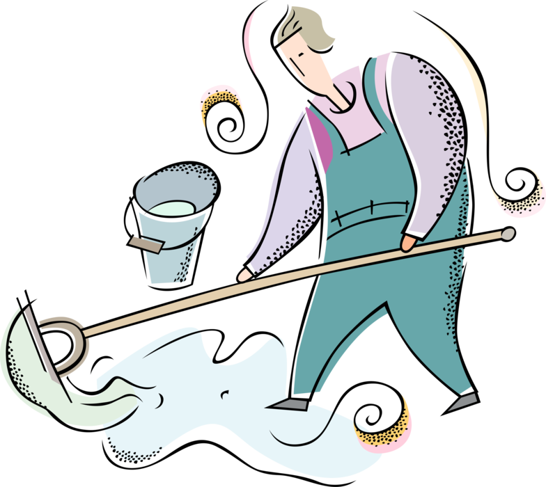 Janitor Cleaning Floor Illustration PNG