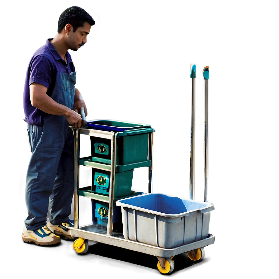 Janitor With Cleaning Cart Png Dfk15 PNG