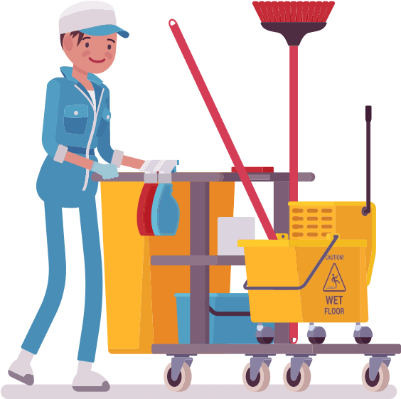 Janitorwith Cleaning Cart Illustration PNG