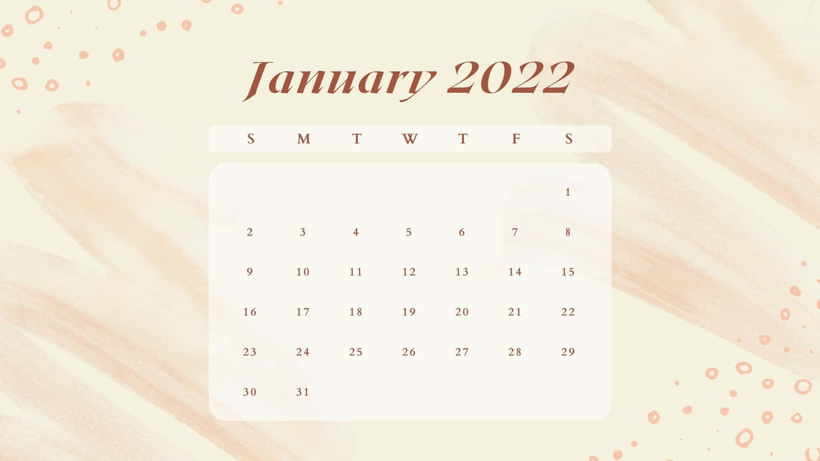 Download January 2022 Calendar 1600 X 900 Background | Wallpapers.com