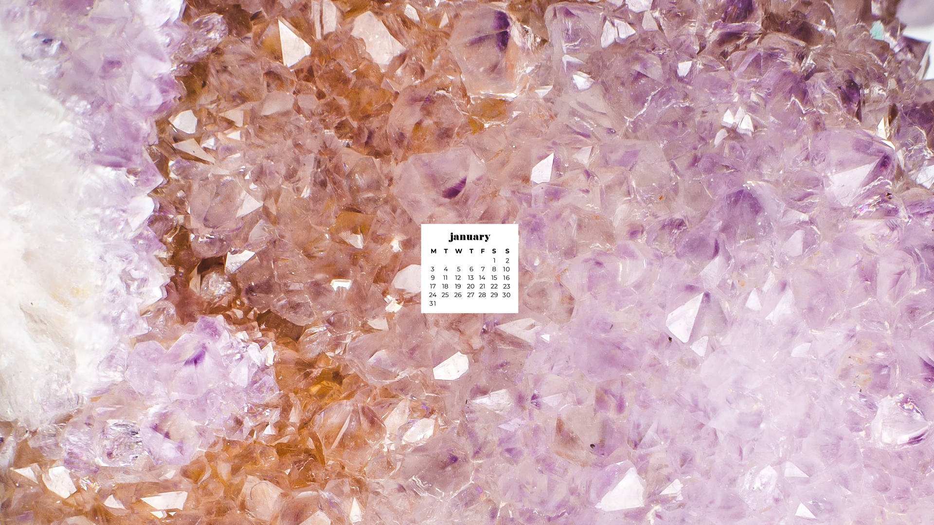 January 2022 Calendar Amethyst Close Up Picture