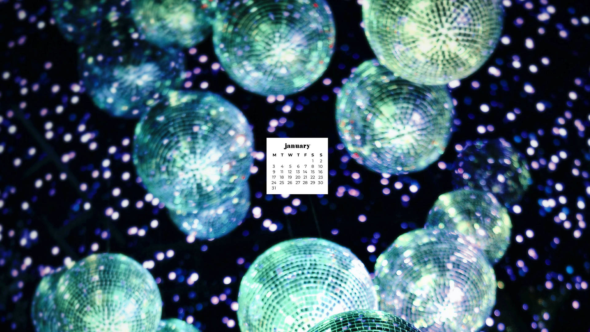 January 2022 Calendar Disco Balls