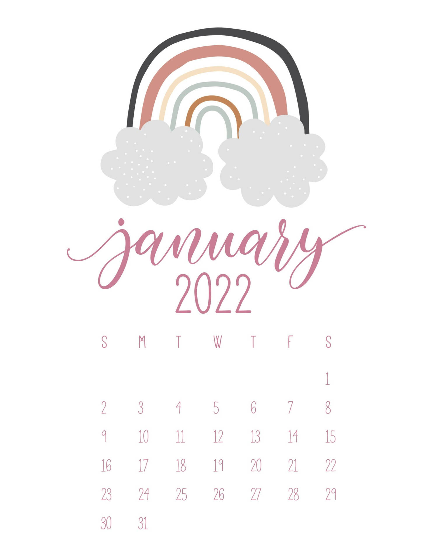 Januar 2022 Regnbue Kalender Wallpaper