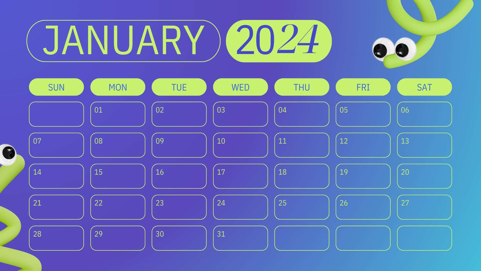 Kalender Januari 2024 Dengan Ular Kartun Wallpaper